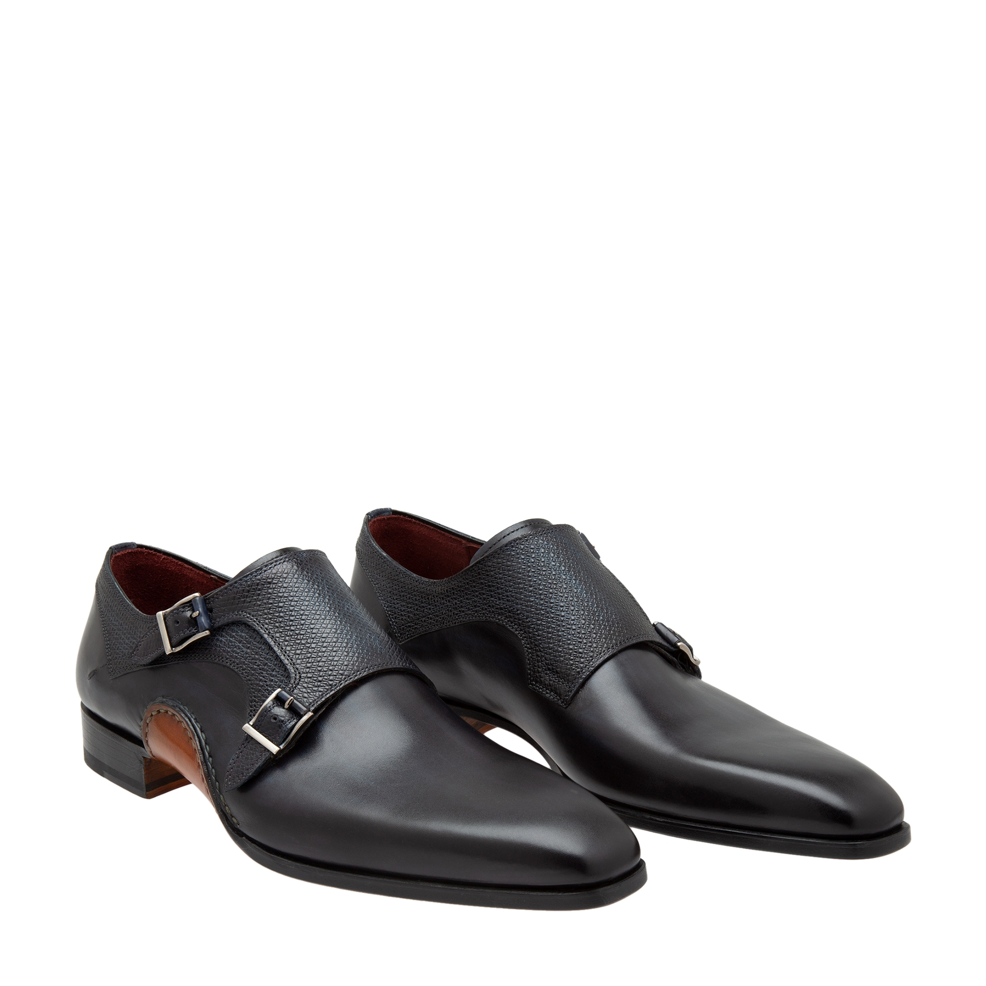 Leather double-monk loafers, Blue