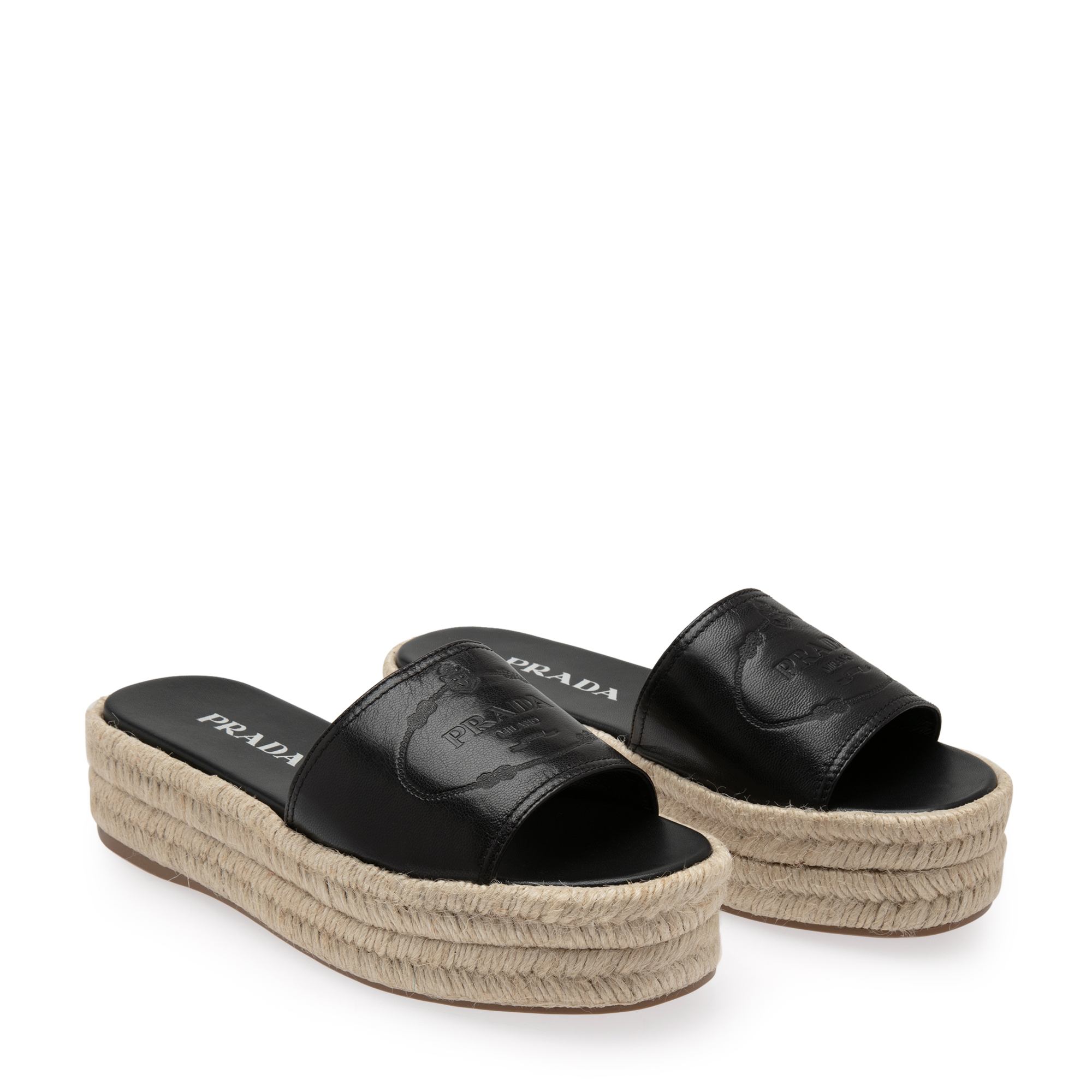 Leather platform slides, Black