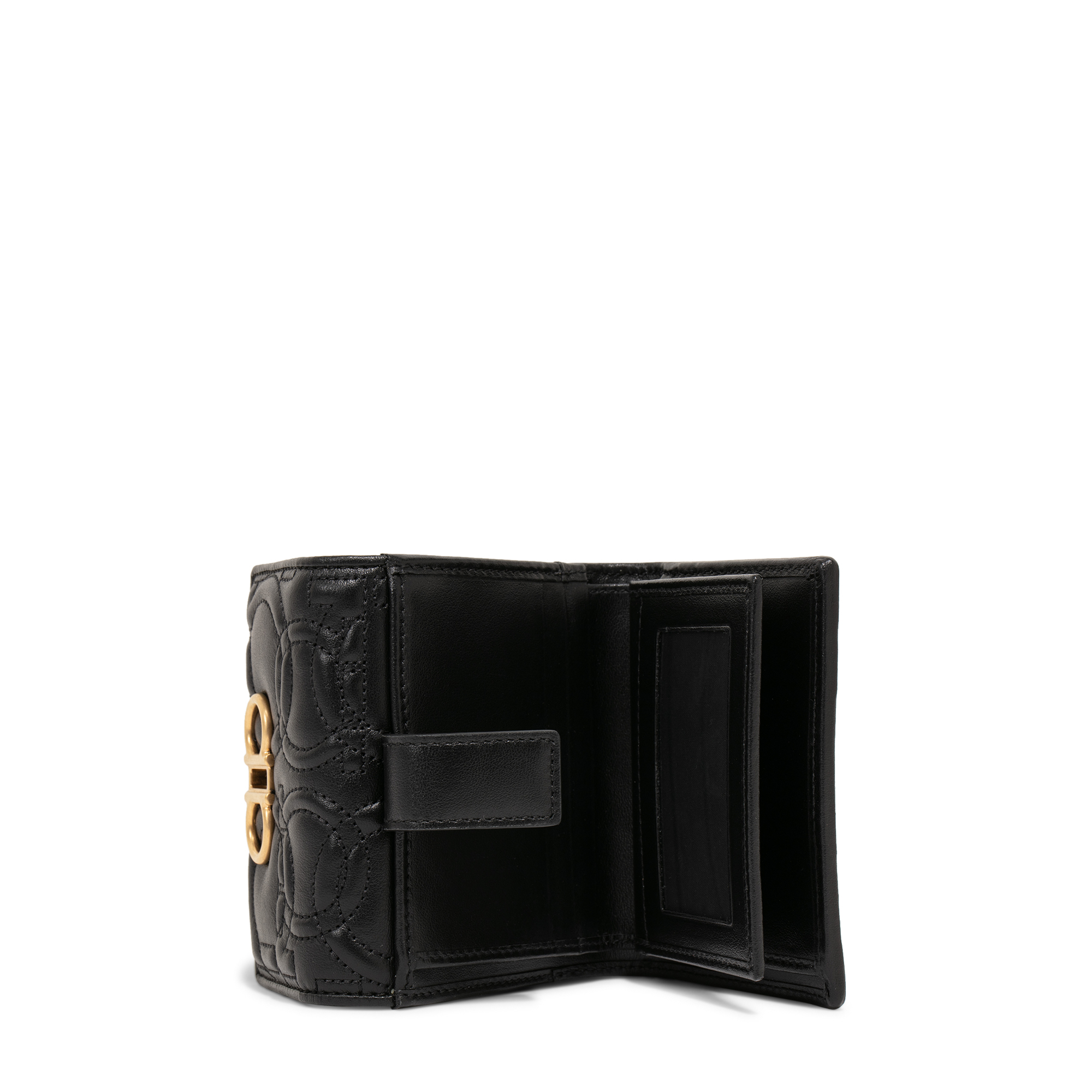 Quilted Gancini continental wallet, Black