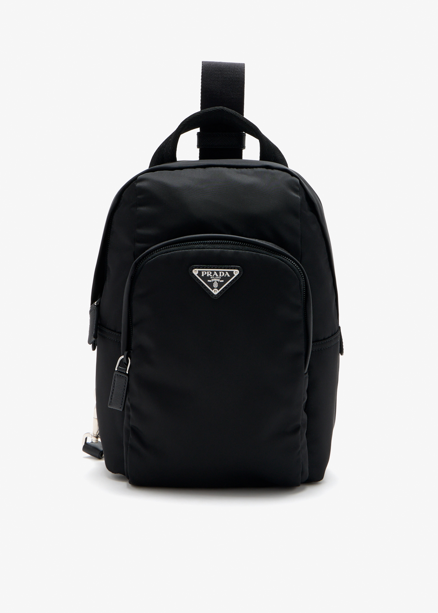 Re-Nylon and Saffiano leather backpack, Black