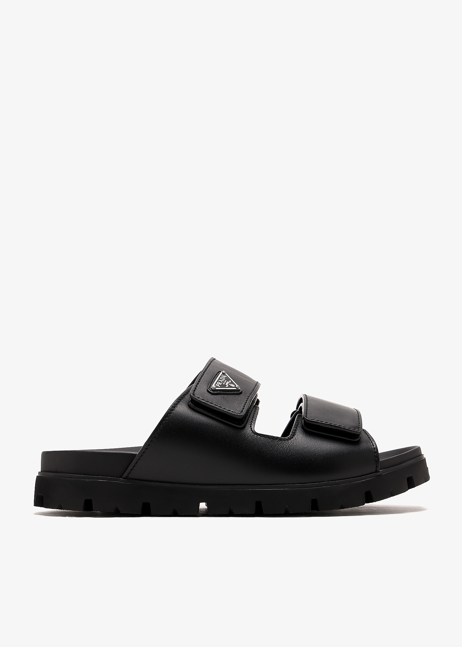 Leather strap slide sandals, Black
Leather strap slide sandals, Black