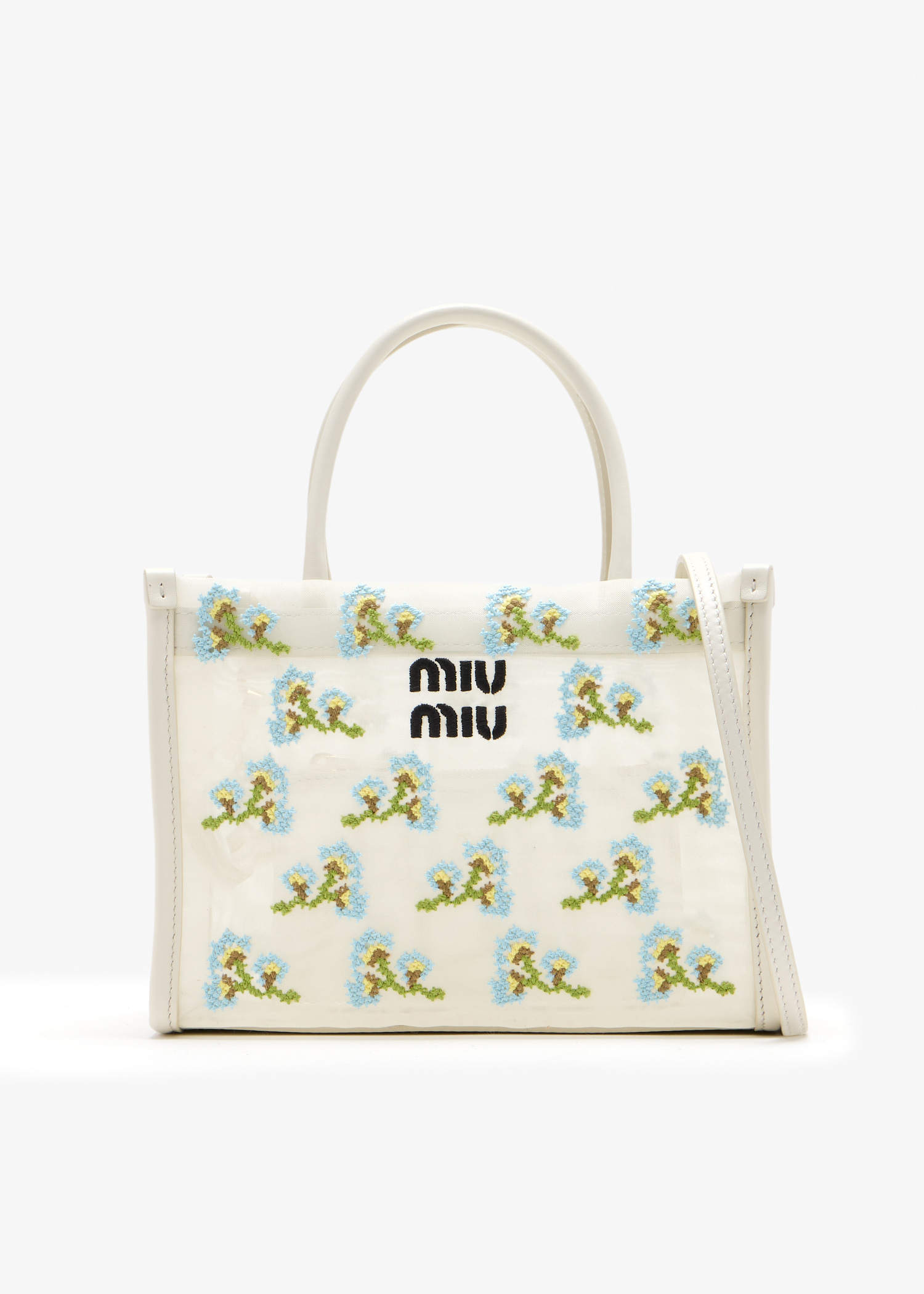 Embroidered mesh top-handle bag, White
Embroidered mesh top-handle bag, White