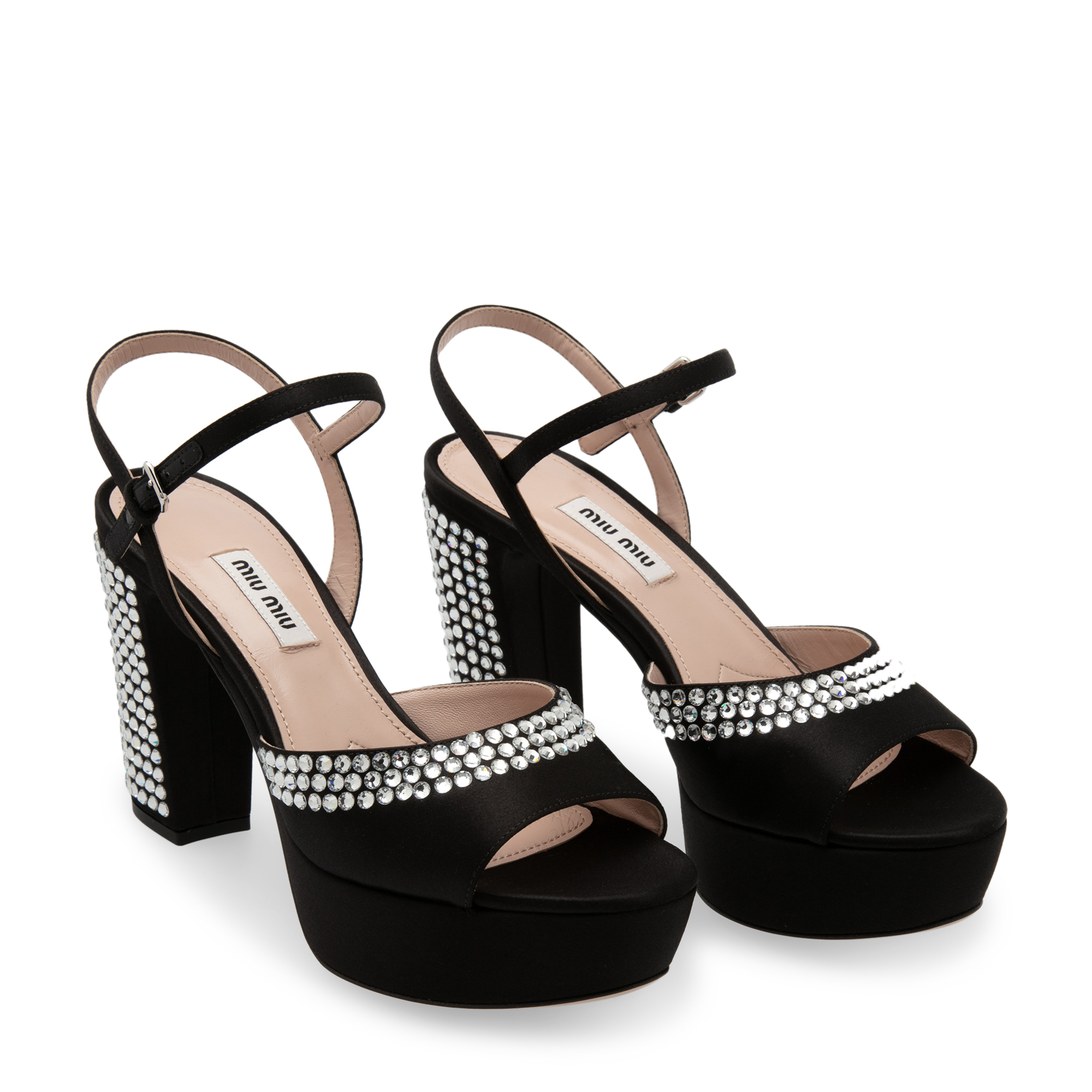 Crystal platform sandals, Black