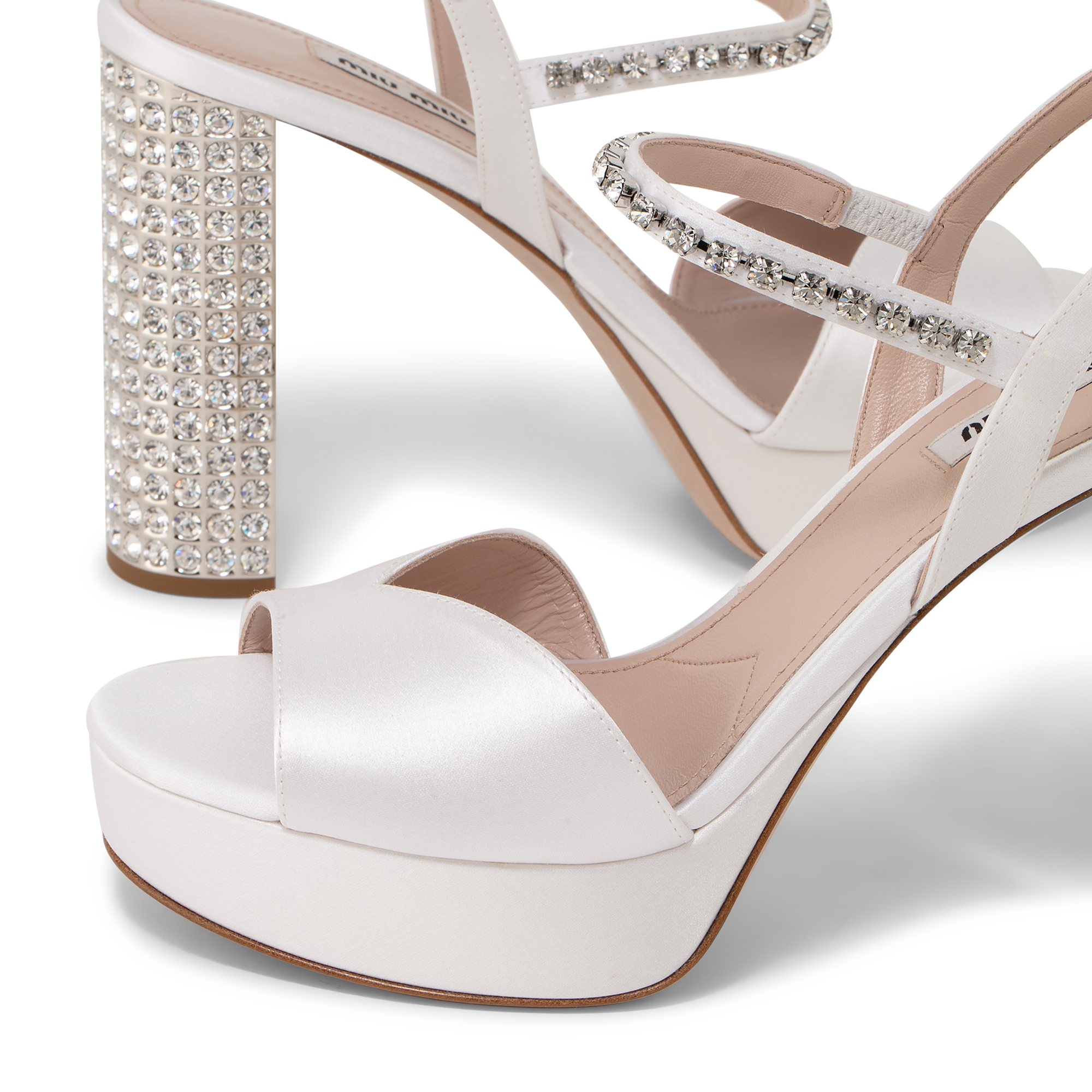 Satin platform sandals, White