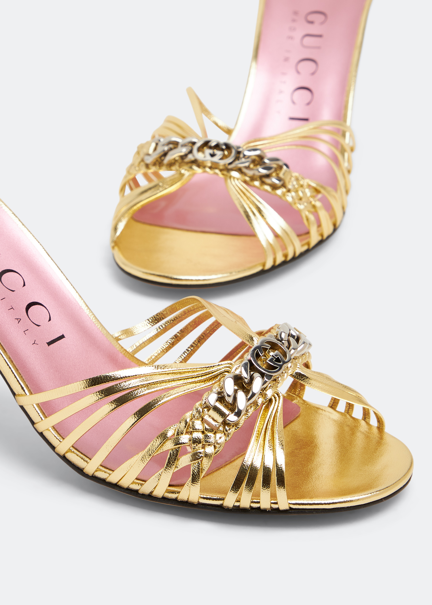 Interlocking G chain sandals, Gold