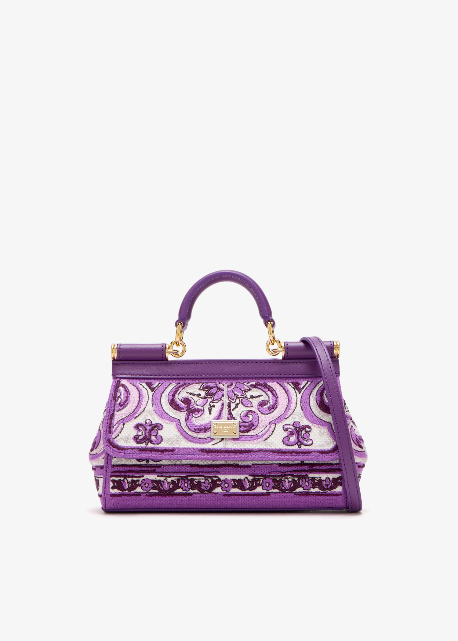 Small Maiolica-embroidered Sicily handbag, Purple
Small Maiolica-embroidered Sicily handbag, Purple