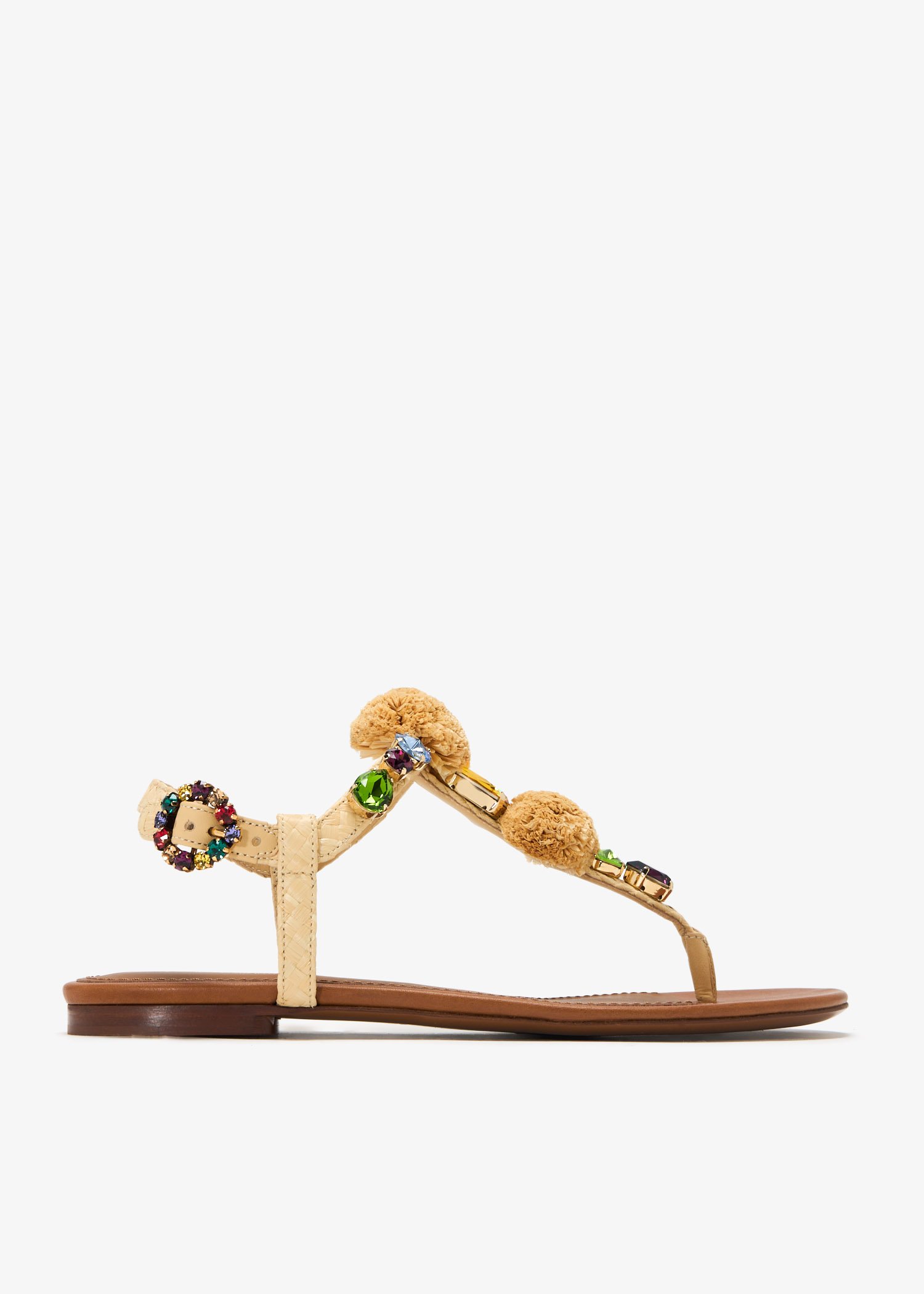 Gemstone raffia flat sandals, Beige
Gemstone raffia flat sandals, Beige