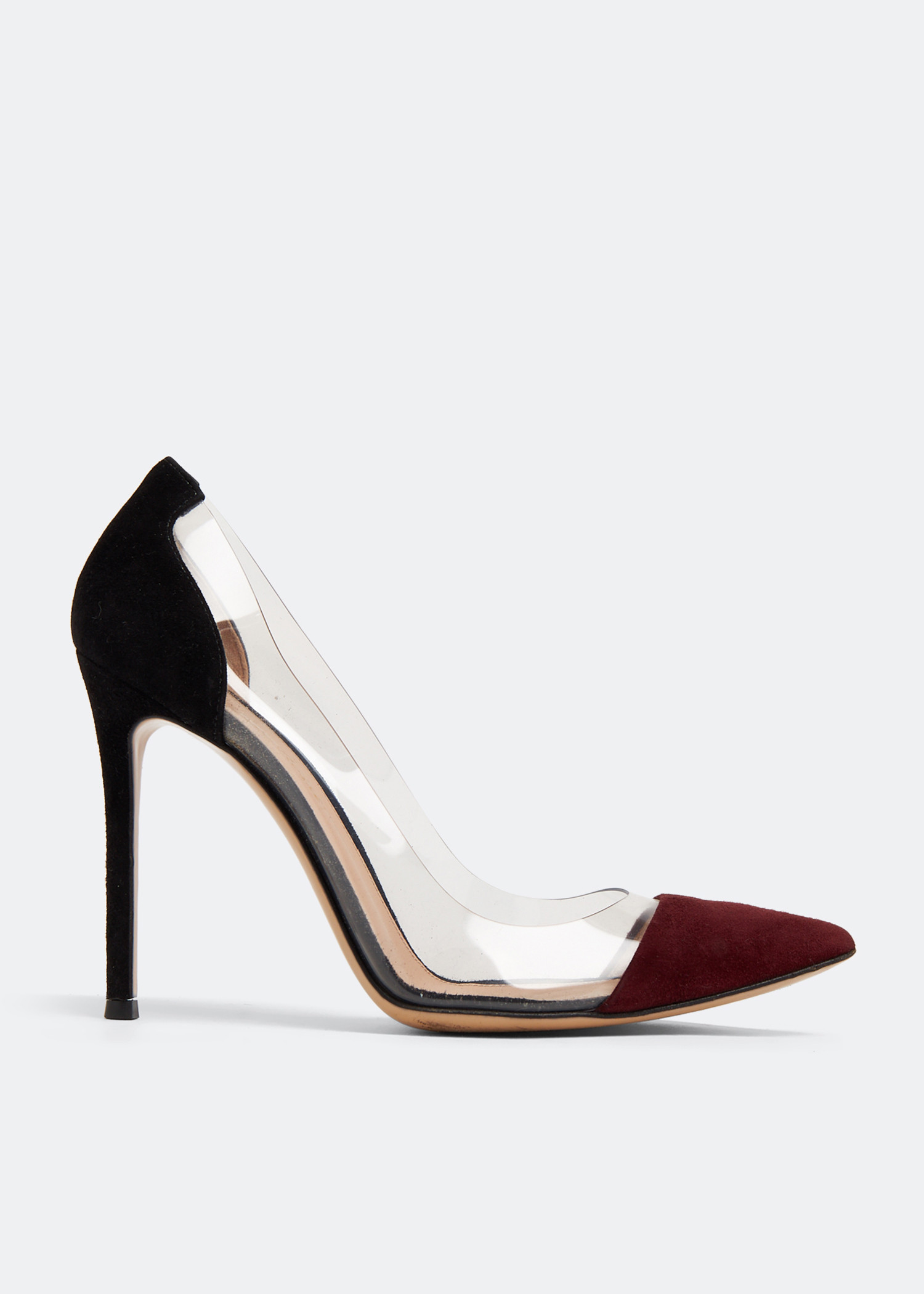 Gianvito Rossi Plexi PVC Pumps in Burgundy Suede
Gianvito Rossi Plexi PVC Pumps in Burgundy Suede
