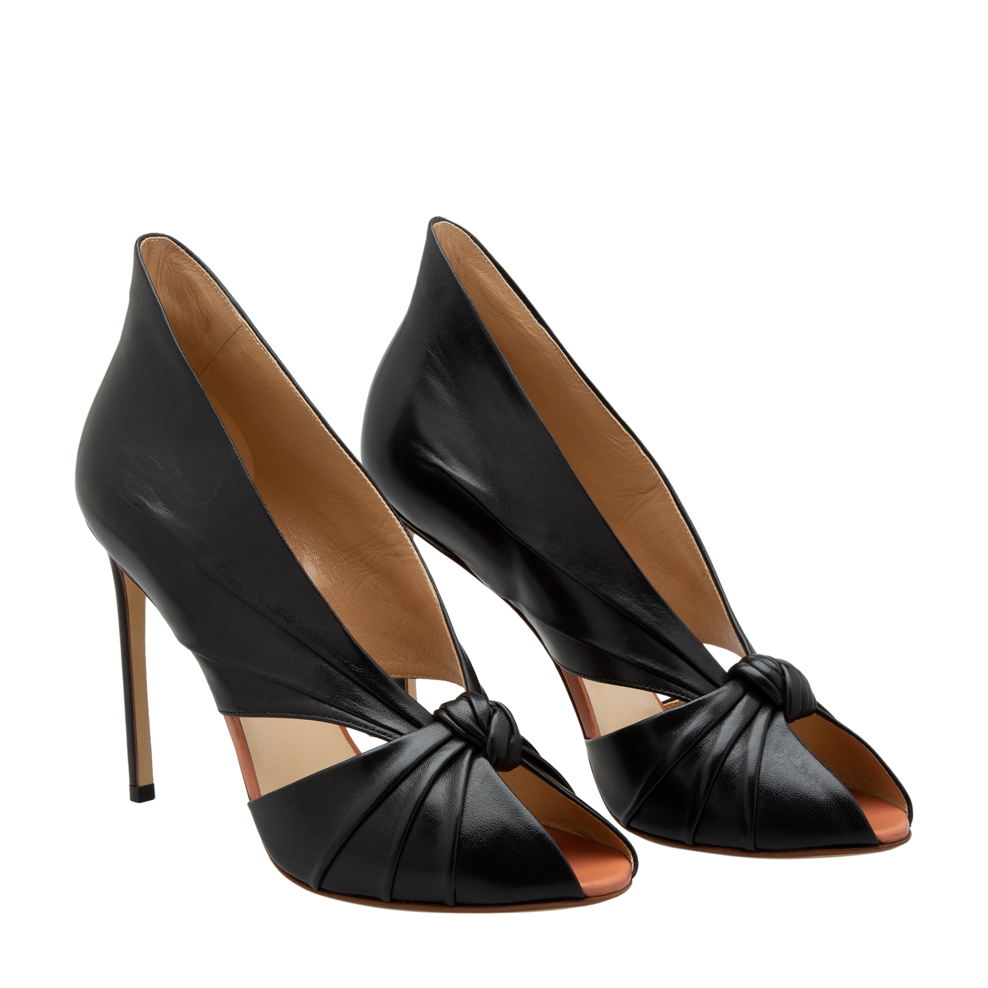 Peep-toe leather pumps, Black