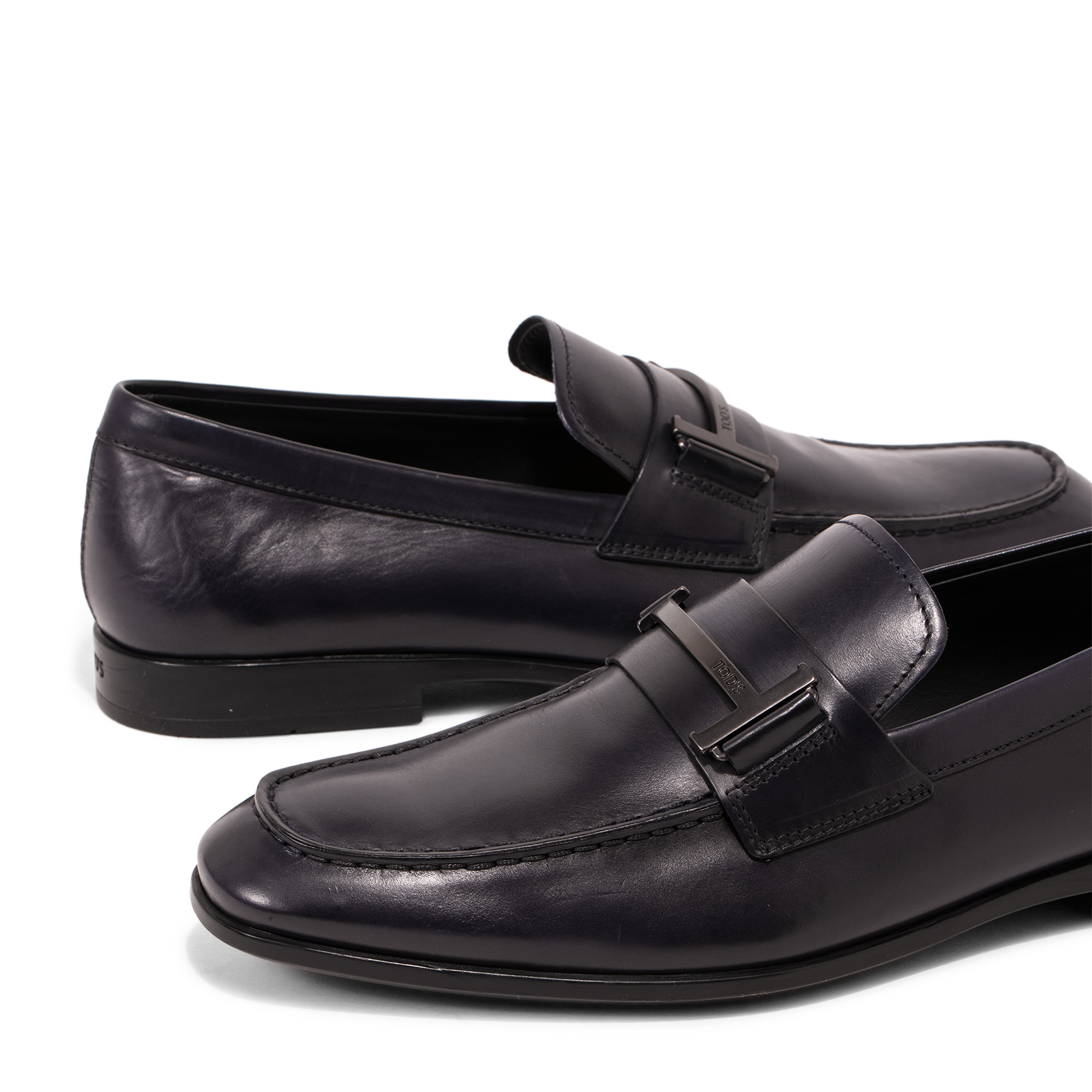 Leather moccasin loafers, Blue