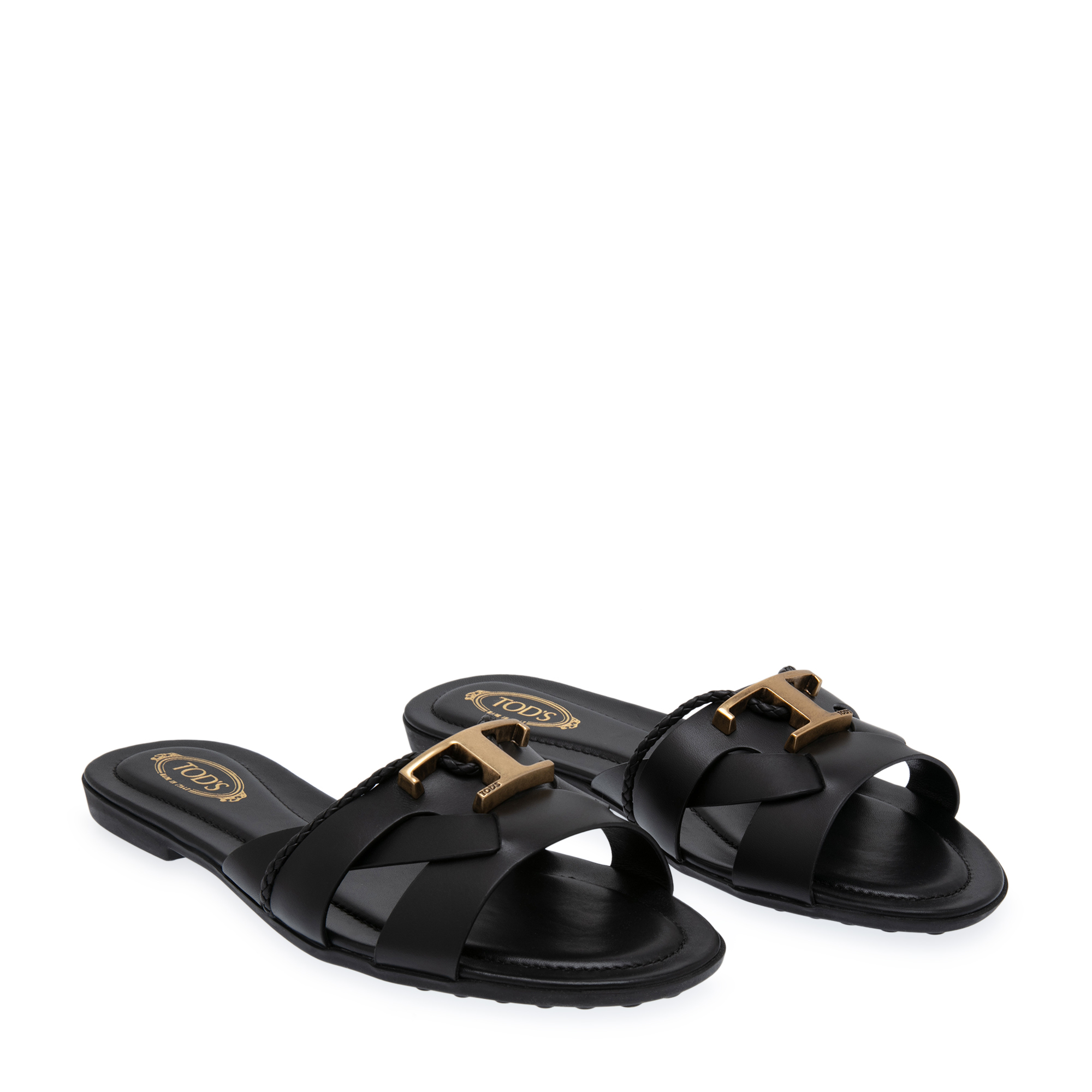 Leather flat sandals, Black