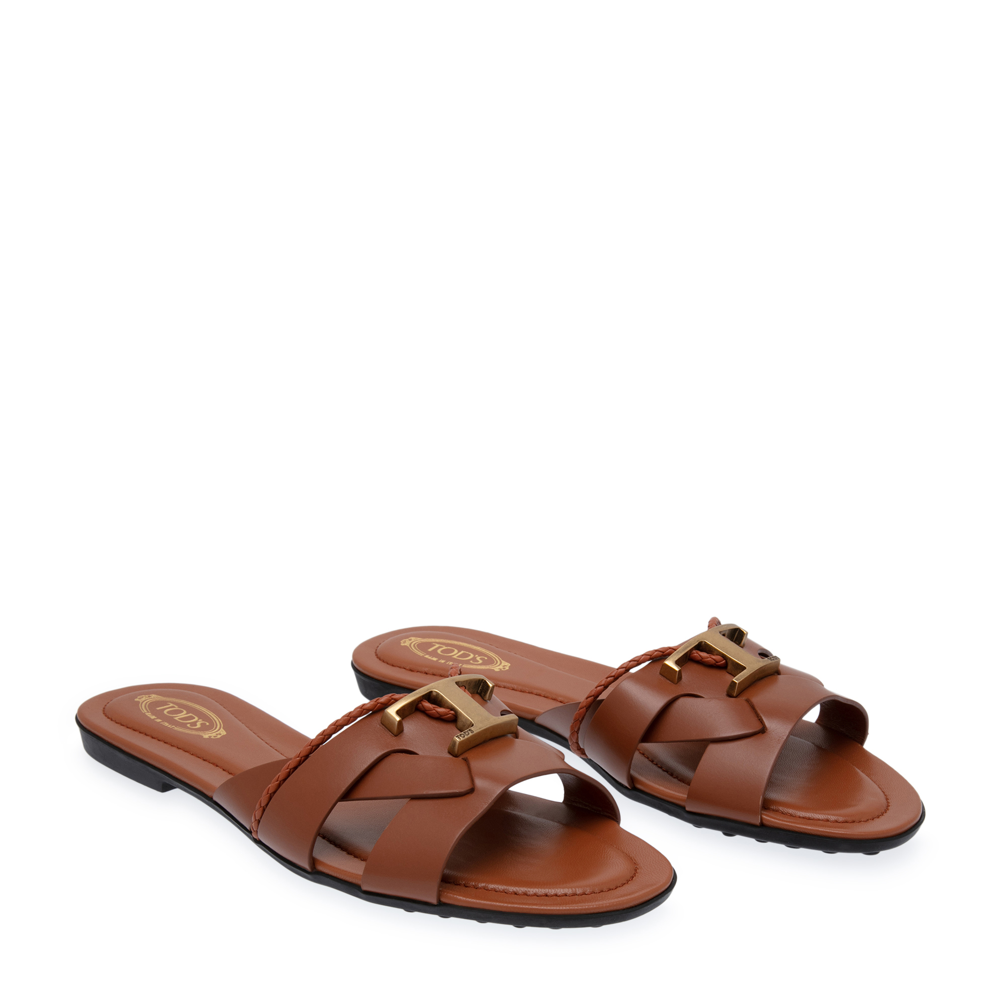 Leather flat sandals, Brown