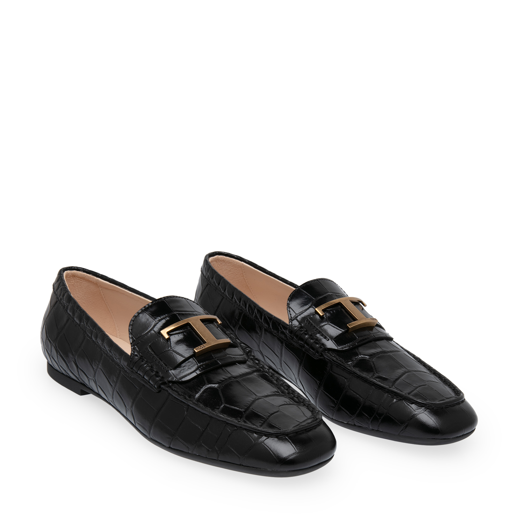 Leather T-bar loafers, Black