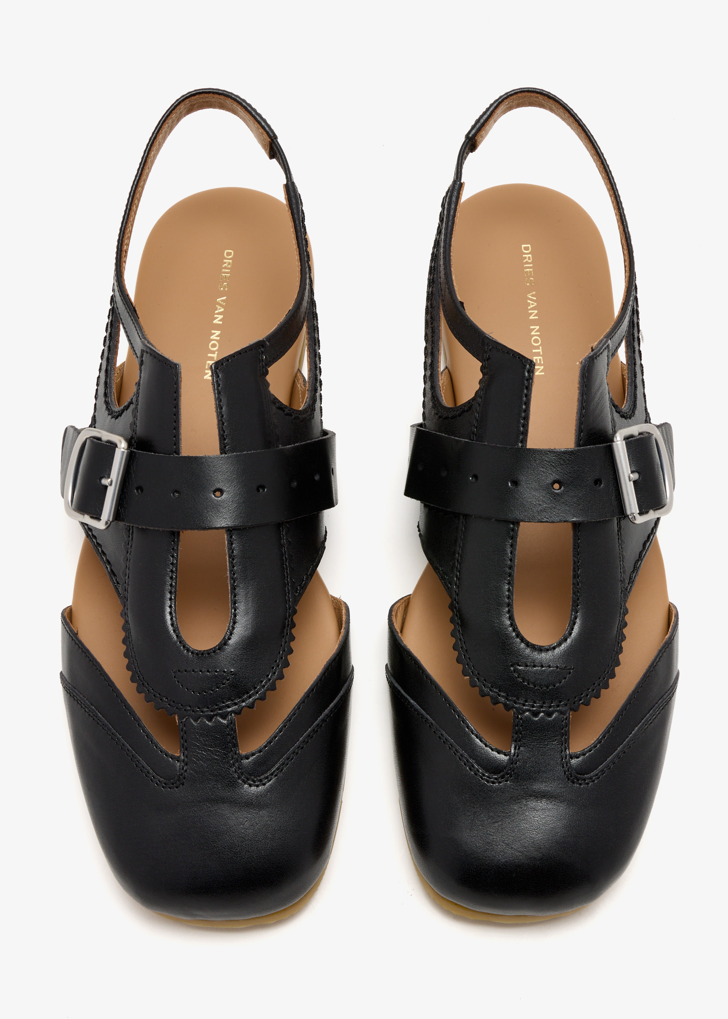 

Leather cut-out sandals, Black