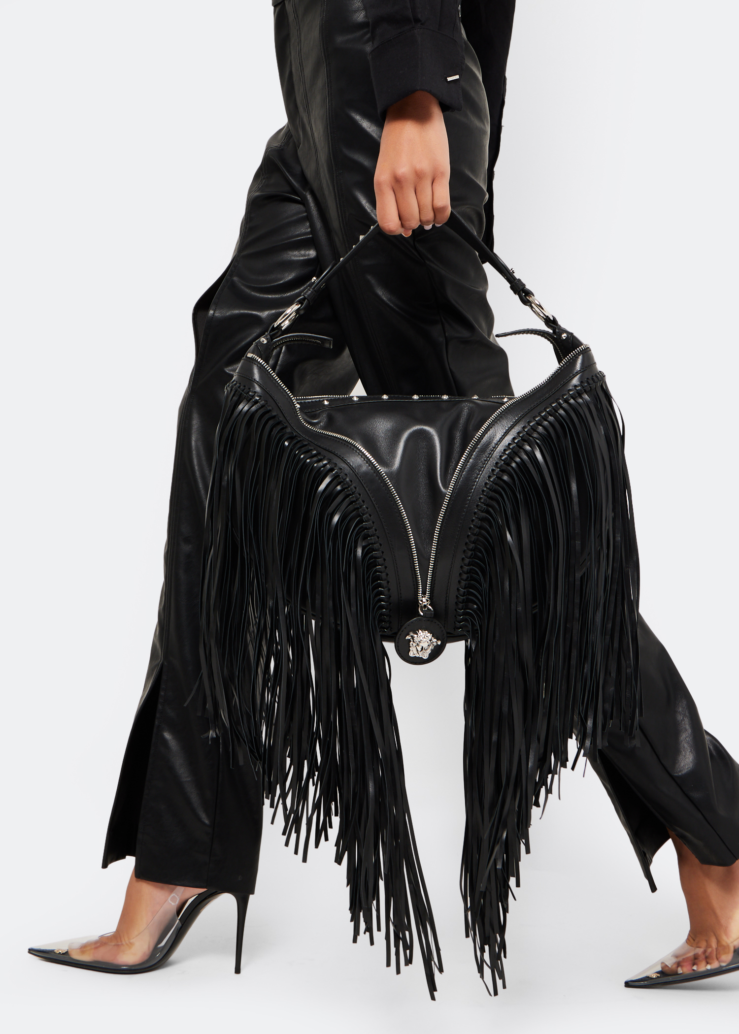 

Fringed Repeat hobo bag, Black