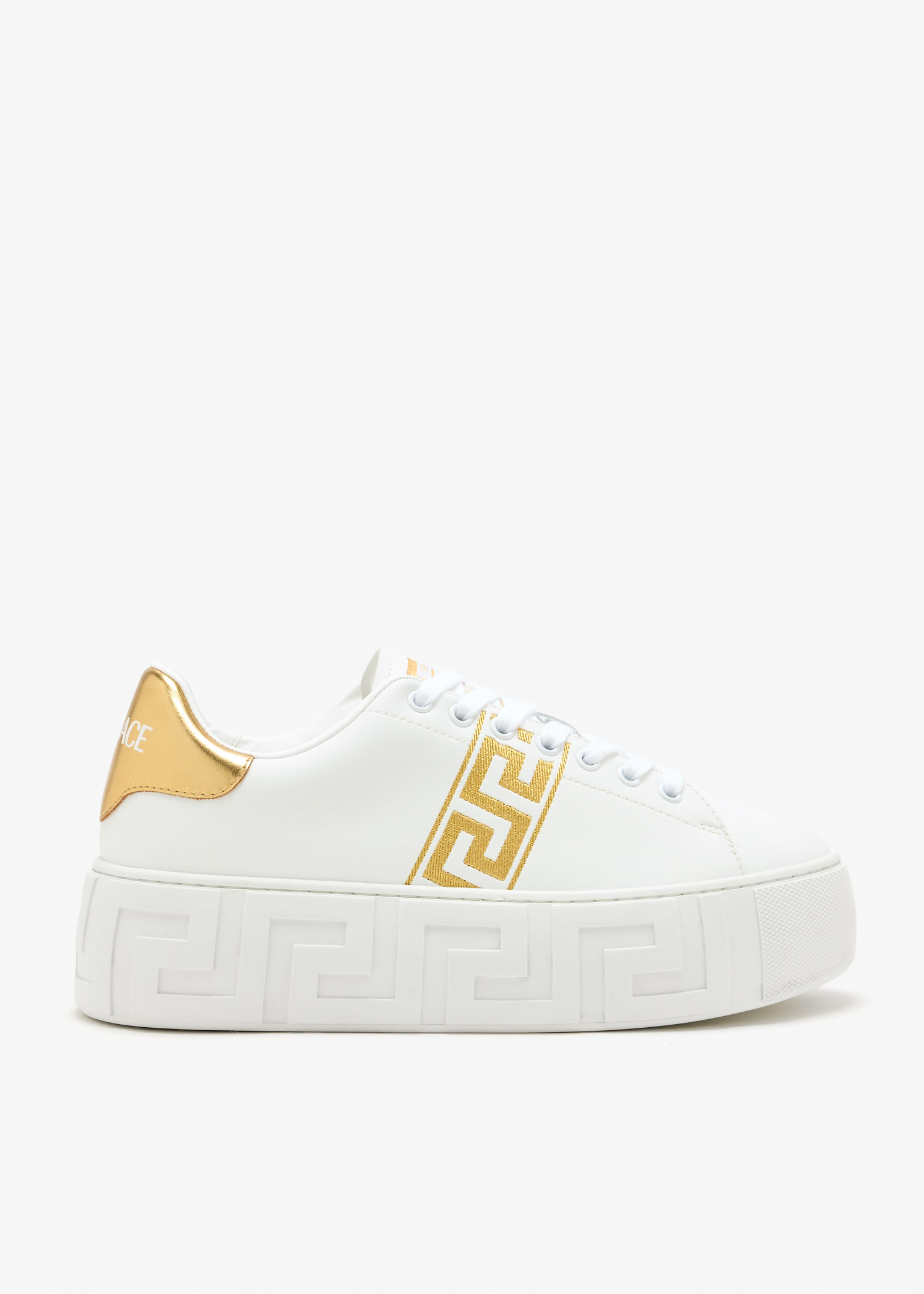 

La Greca Embroidered platform sneakers, White