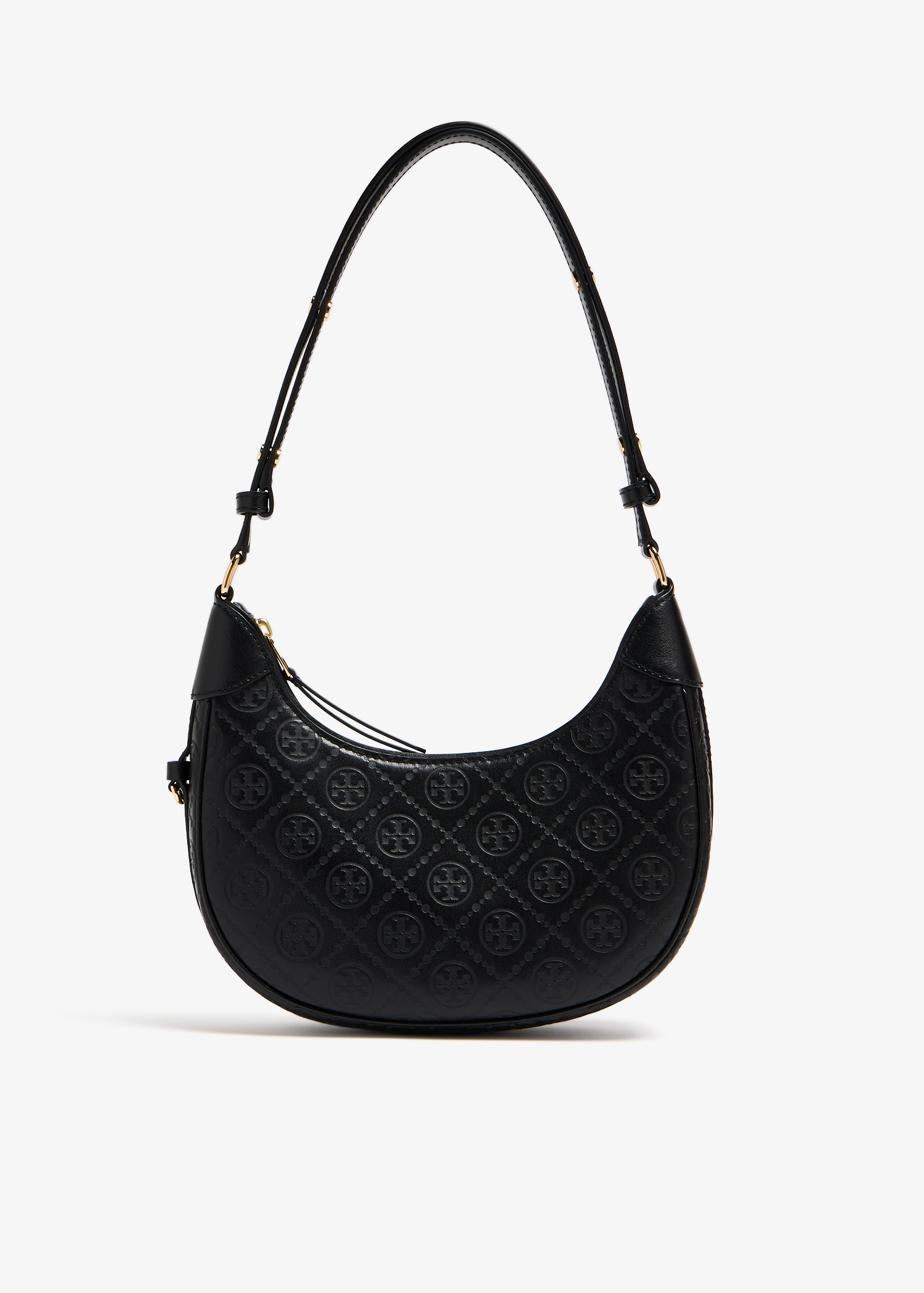 

T Monogram leather crescent bag, Black