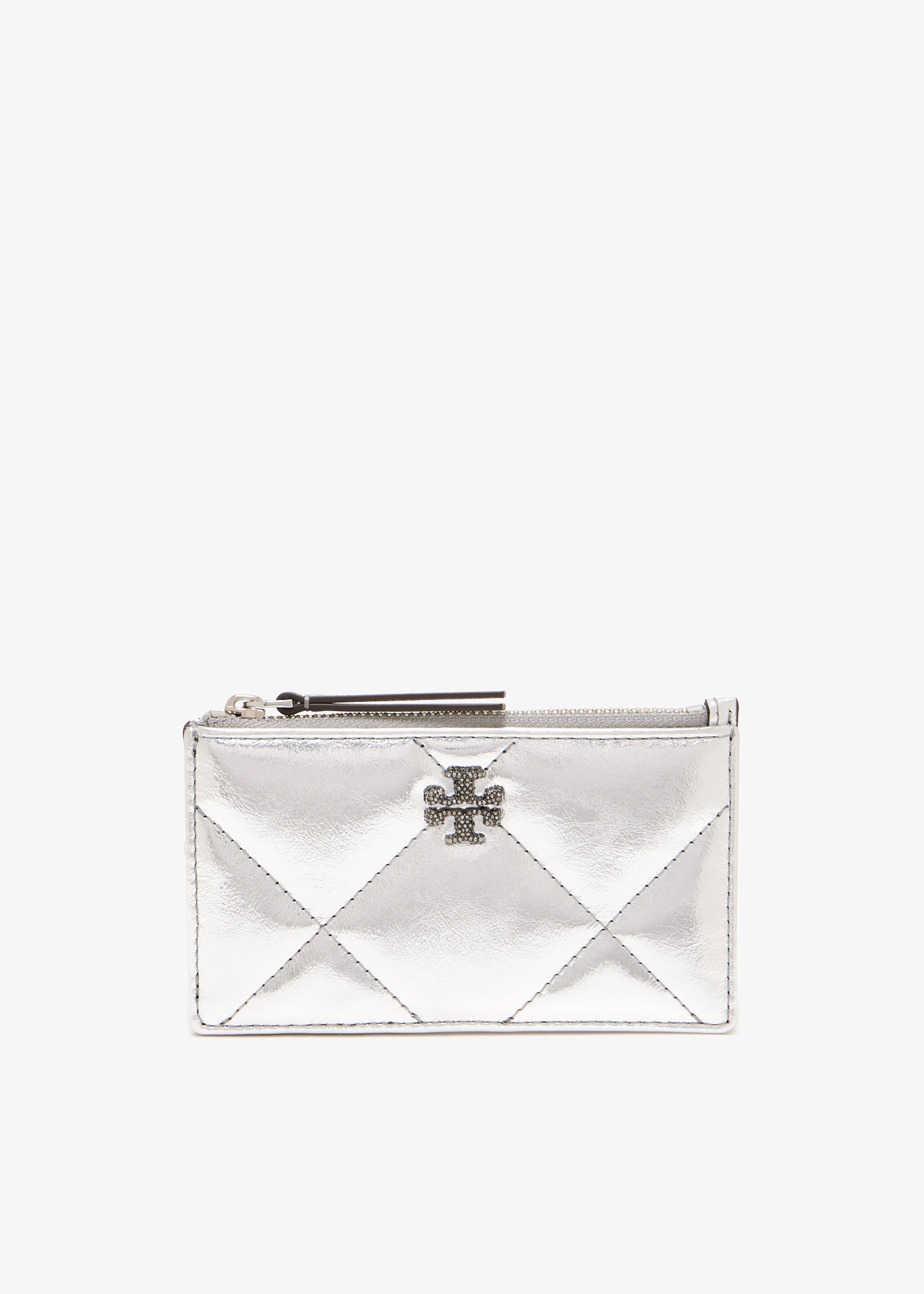 

Kira diamond quilt zip card case, Silver