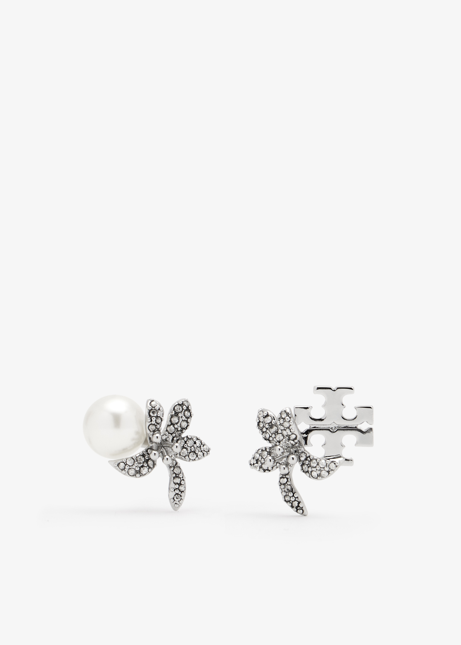 

Moondance pearl and flower stud earrings, Silver