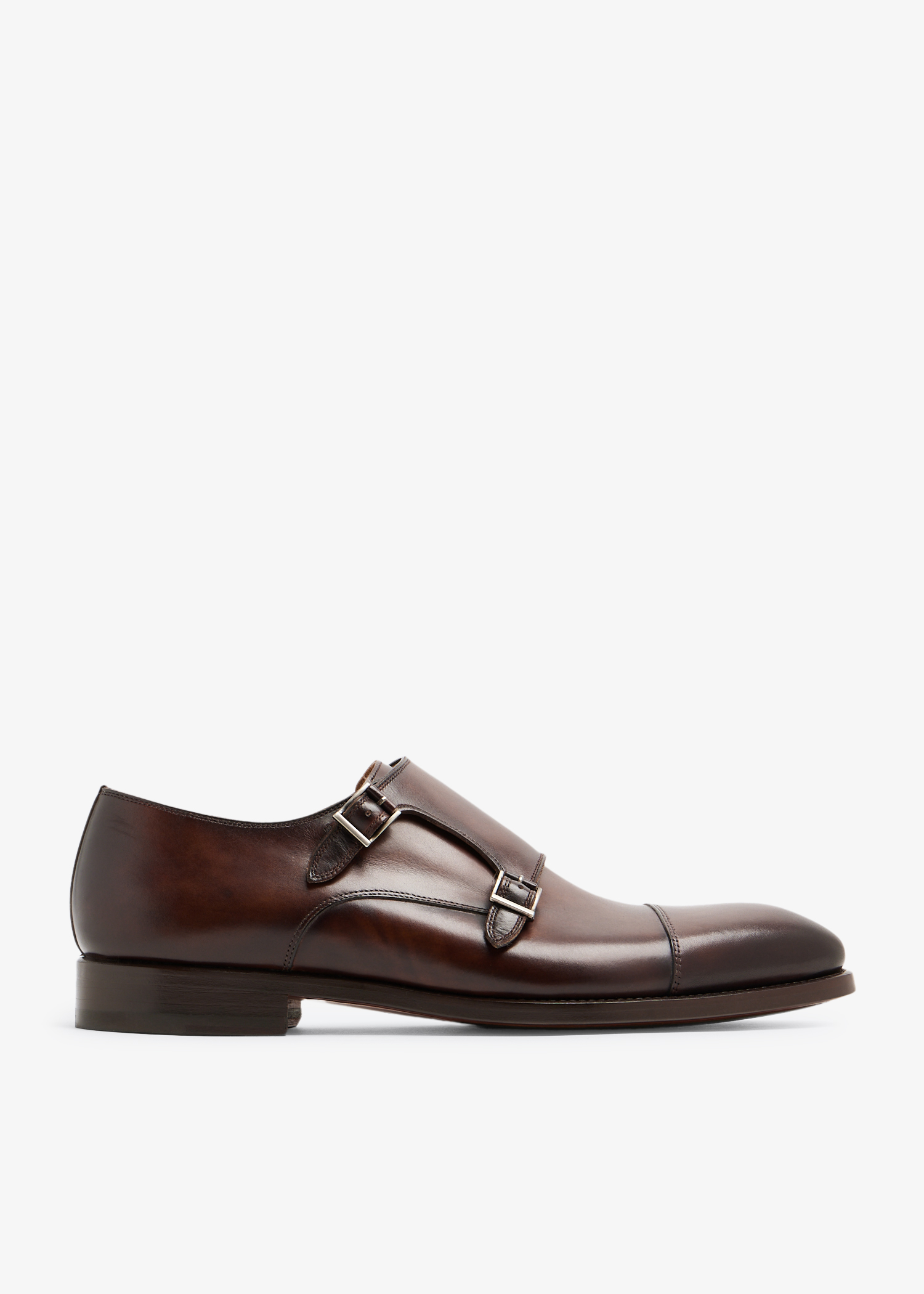 

Leather monk strap shoes, Brown