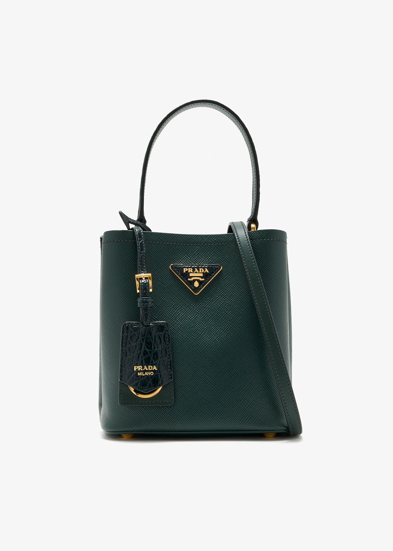 

Prada Panier mini Saffiano and crocodile leather bag, Green