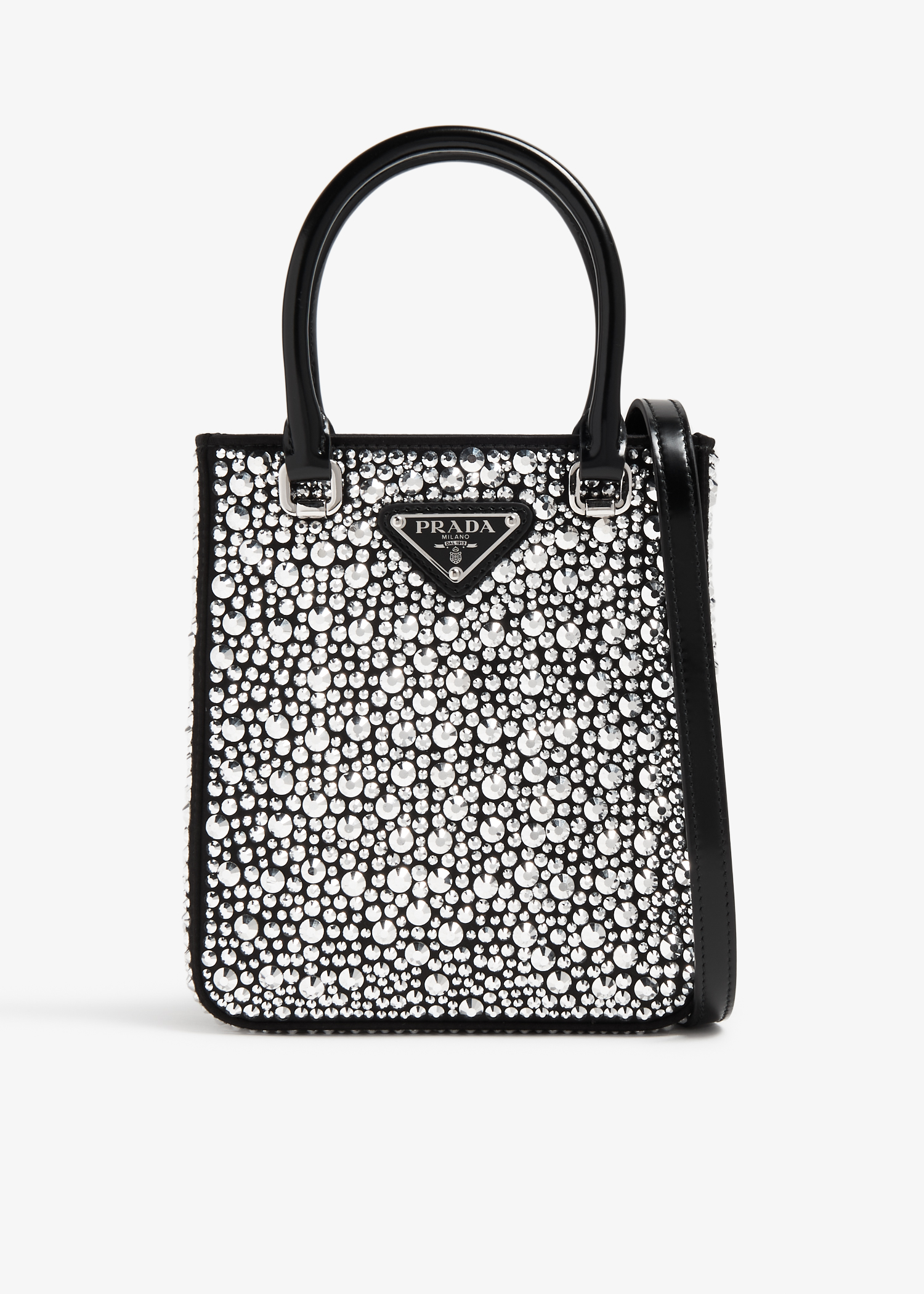 

Small crystal satin tote bag, Black