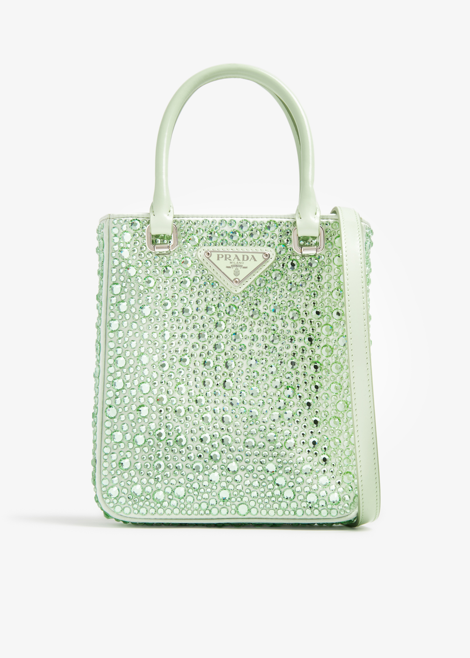 

Small crystal satin tote bag, Green