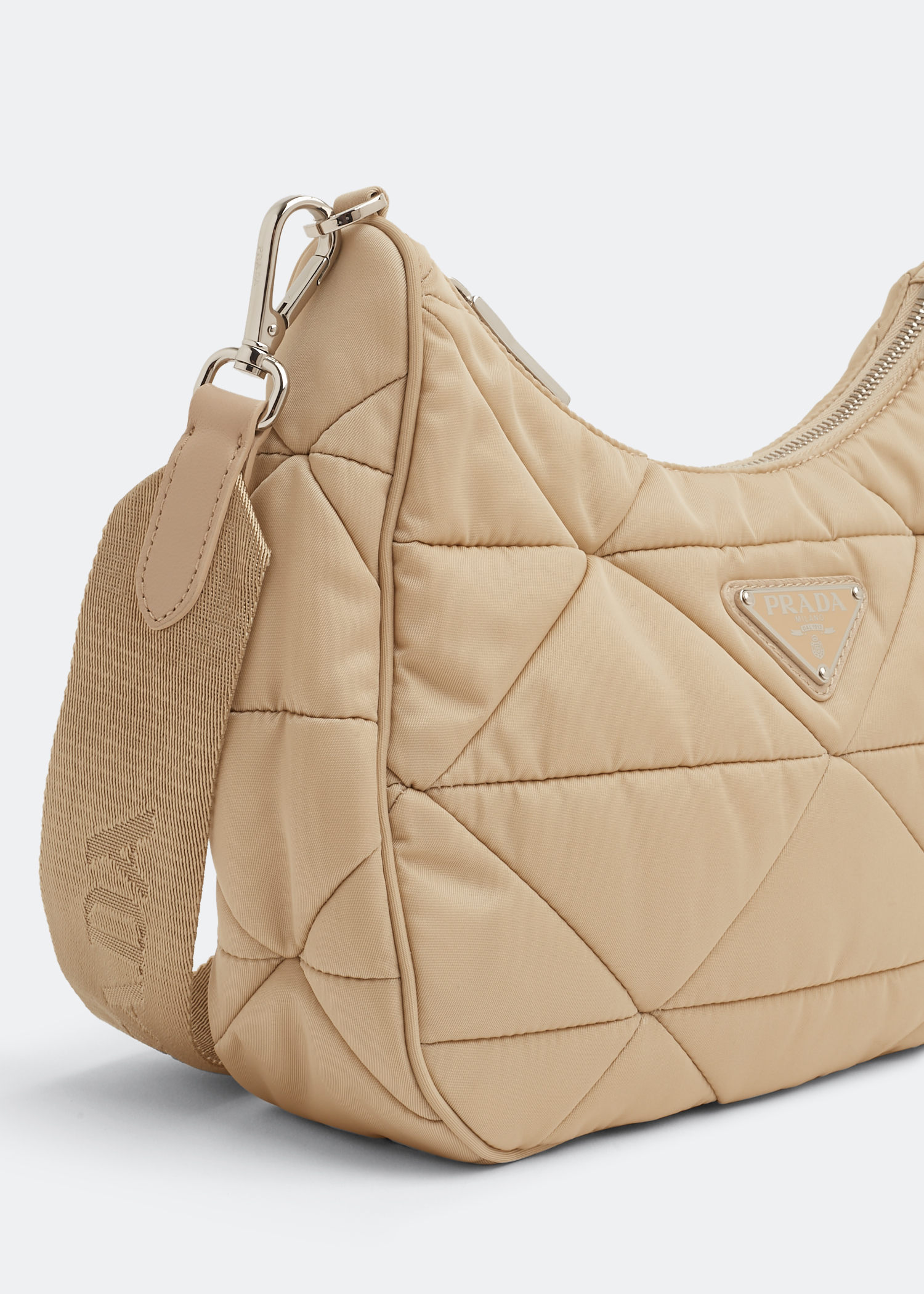 

Re-Nylon padded hobo bag, Beige