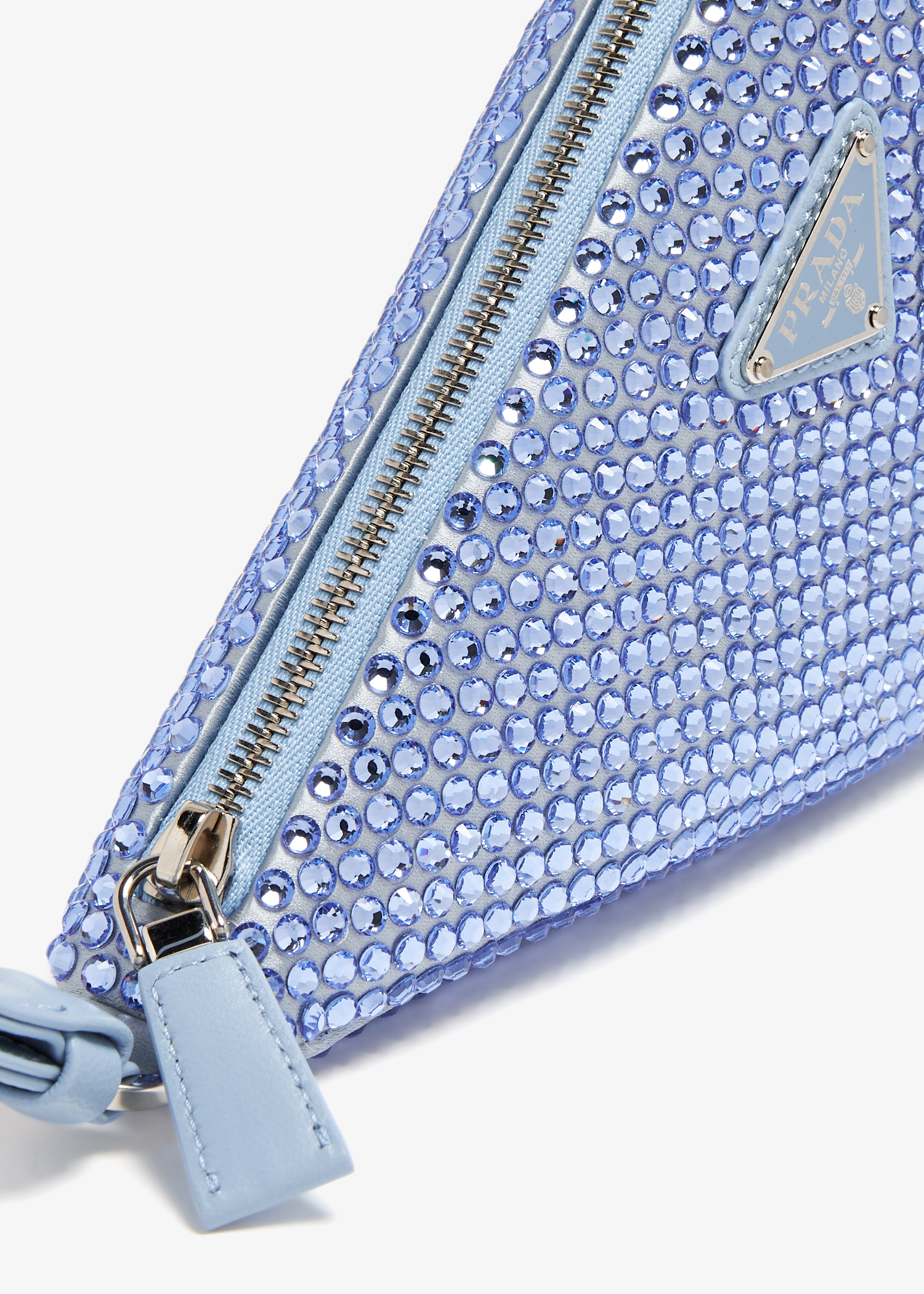 

Crystal-studded satin pouch, Blue