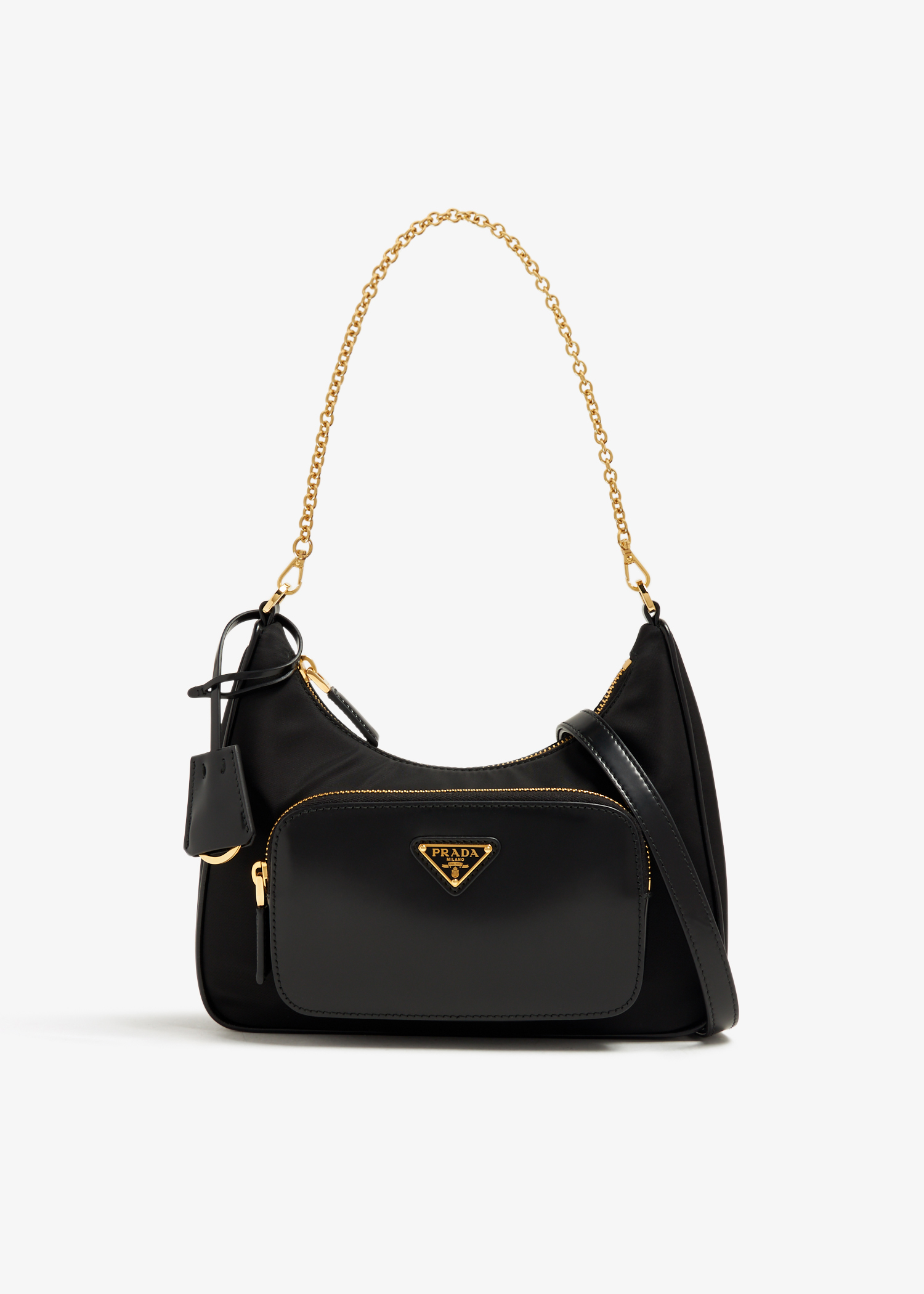 

Re-Nylon and brushed-leather mini bag, Black