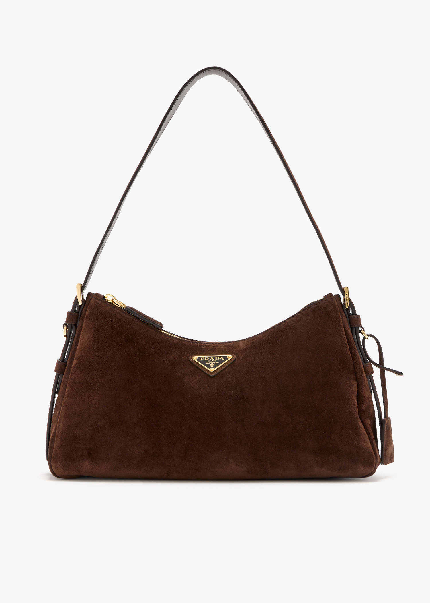 

Prada Aimée medium suede shoulder bag, Brown
