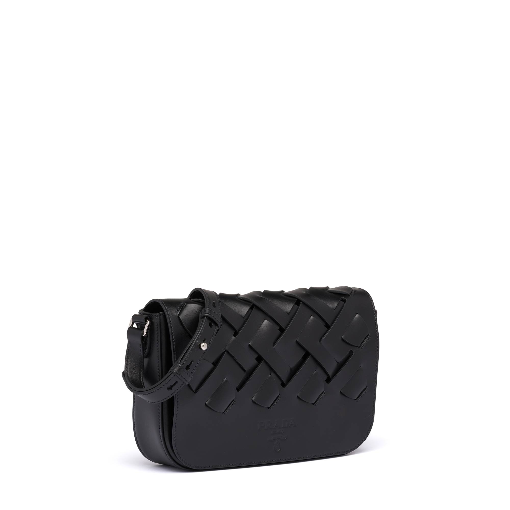 

Woven leather shoulder bag, Black