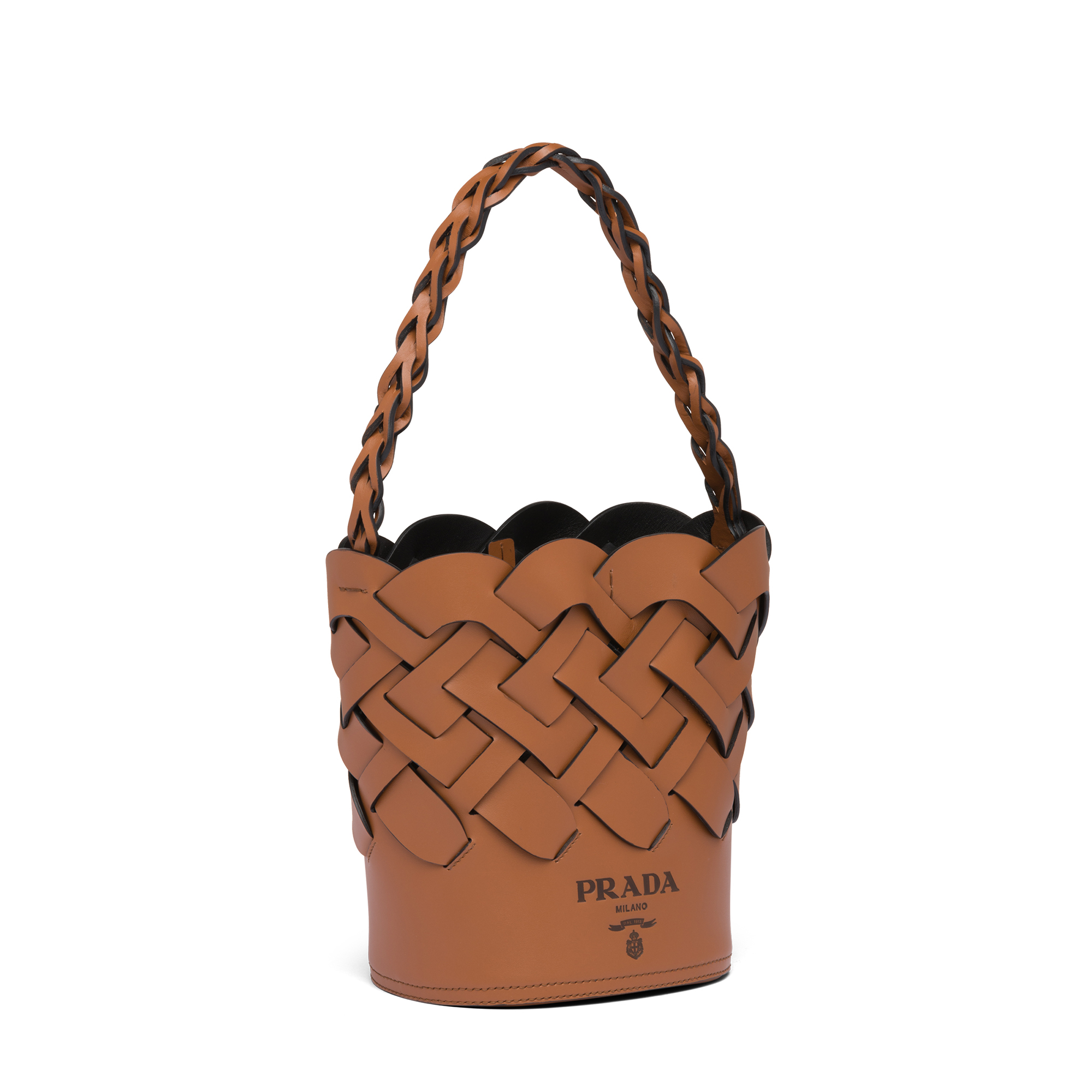 

Woven leather bucket bag, Brown