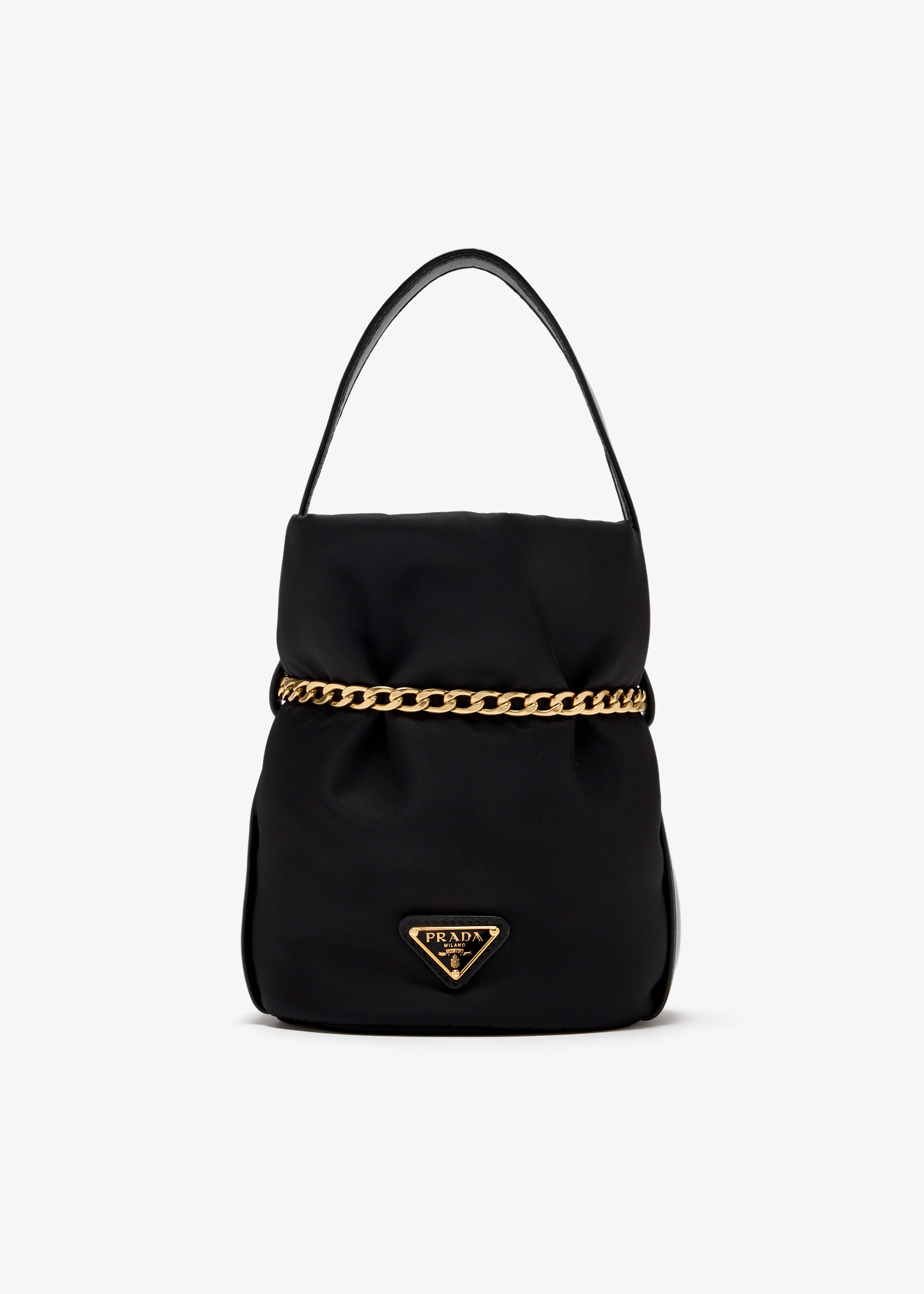 

Petit Sac Noir Re-Nylon and nappa leather mini bucket bag, Black