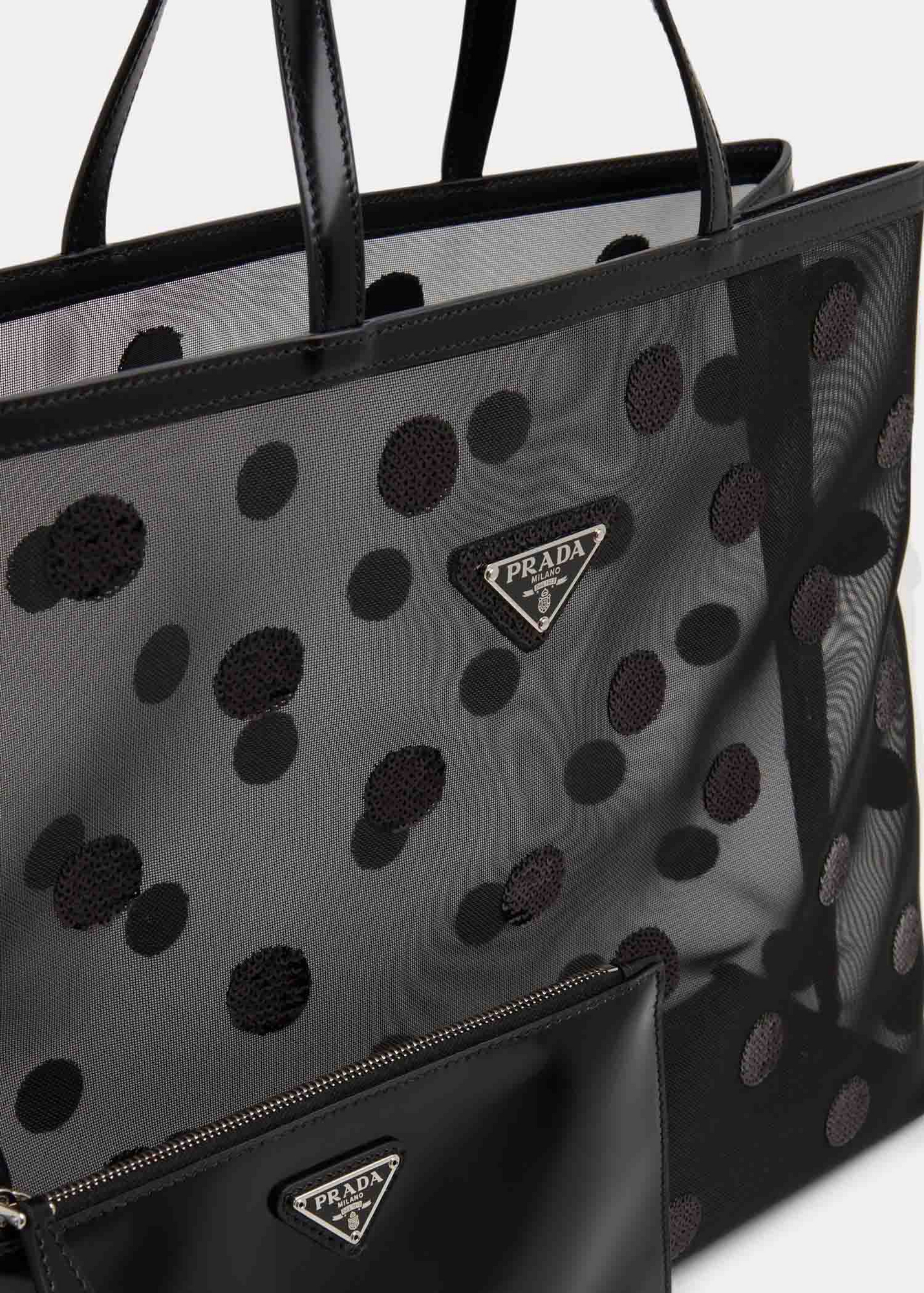 

Polka mesh tote bag, Black