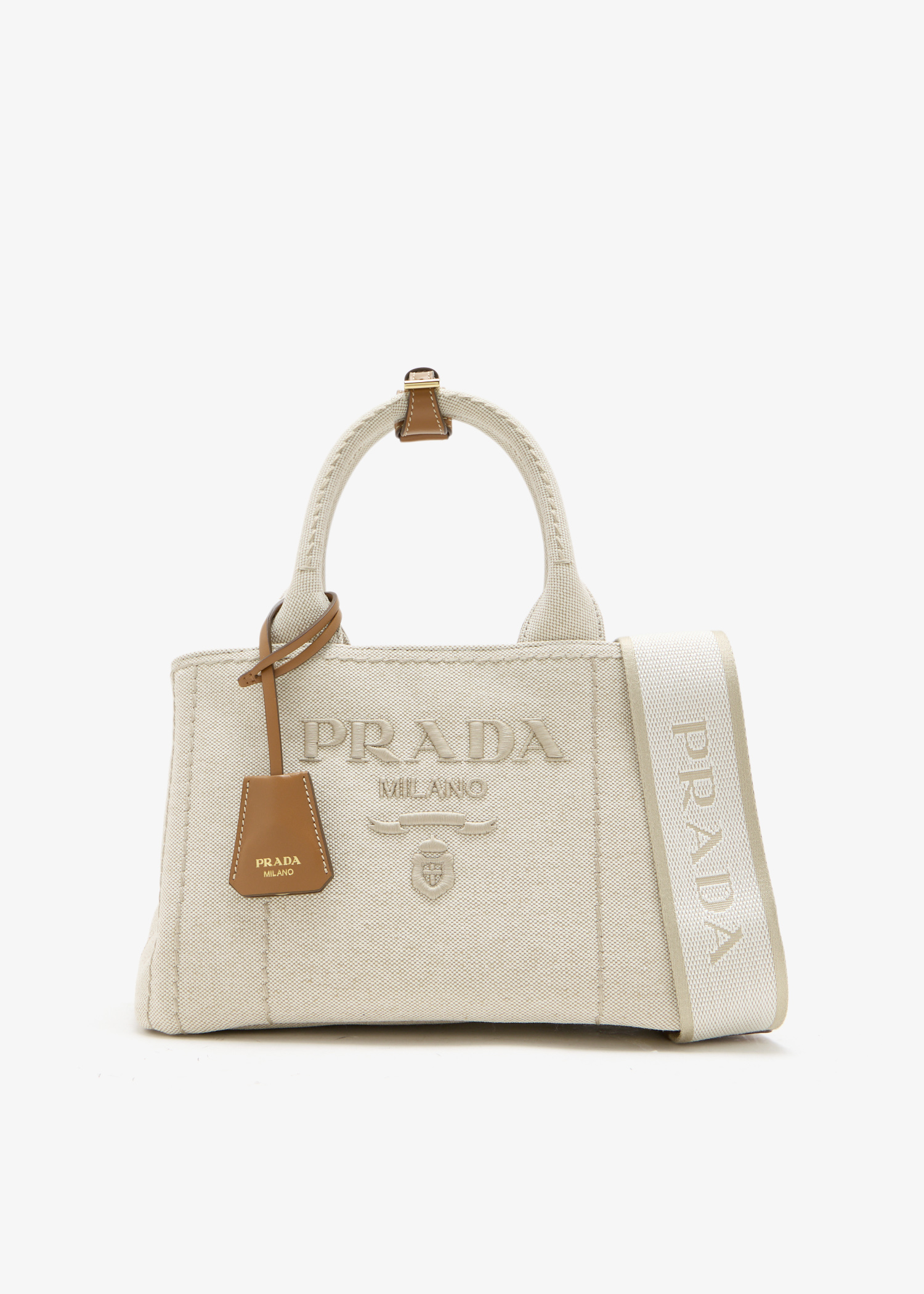 

Prada Jardinière small cotton canvas bag, Beige
