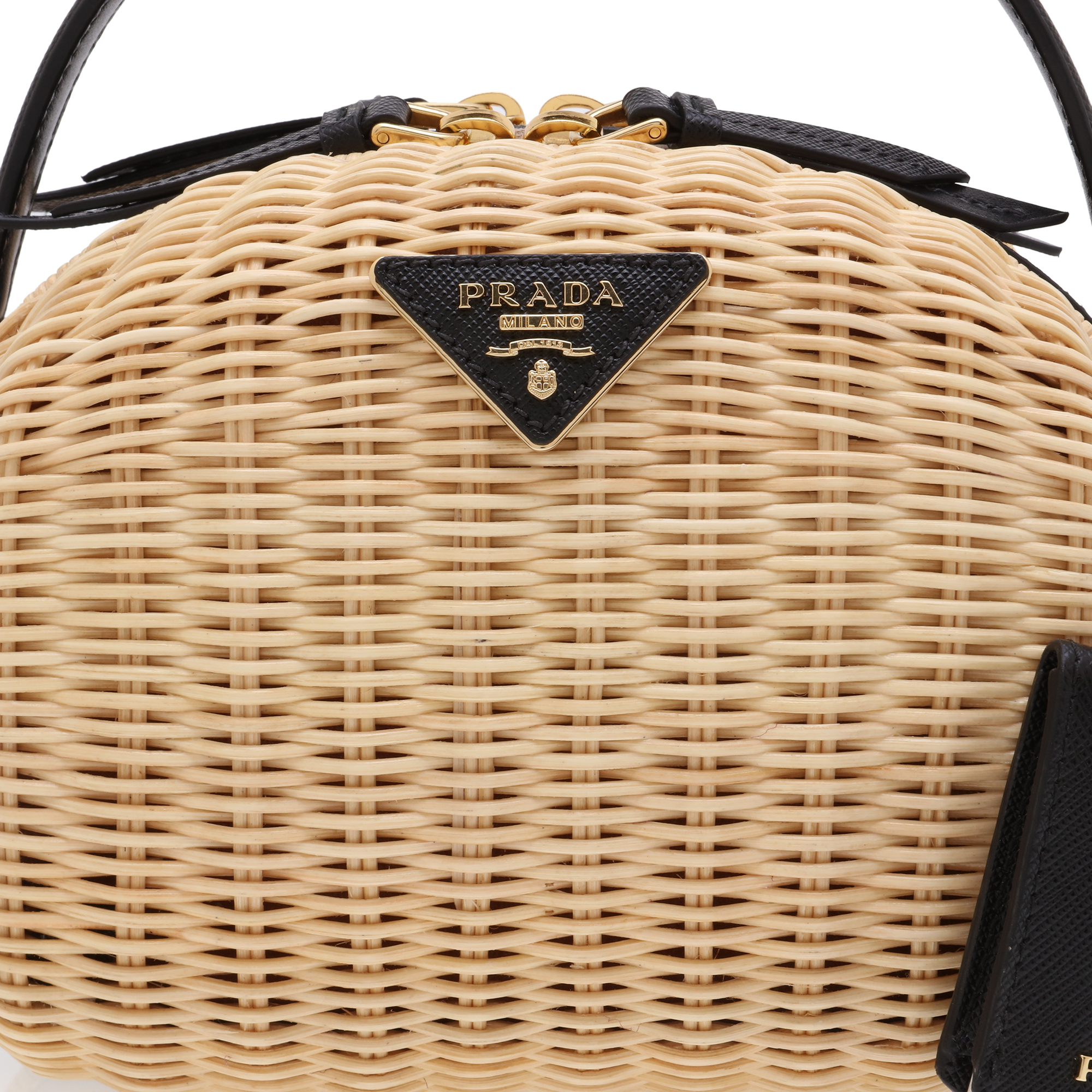 

Raffia top-handle bag, Black