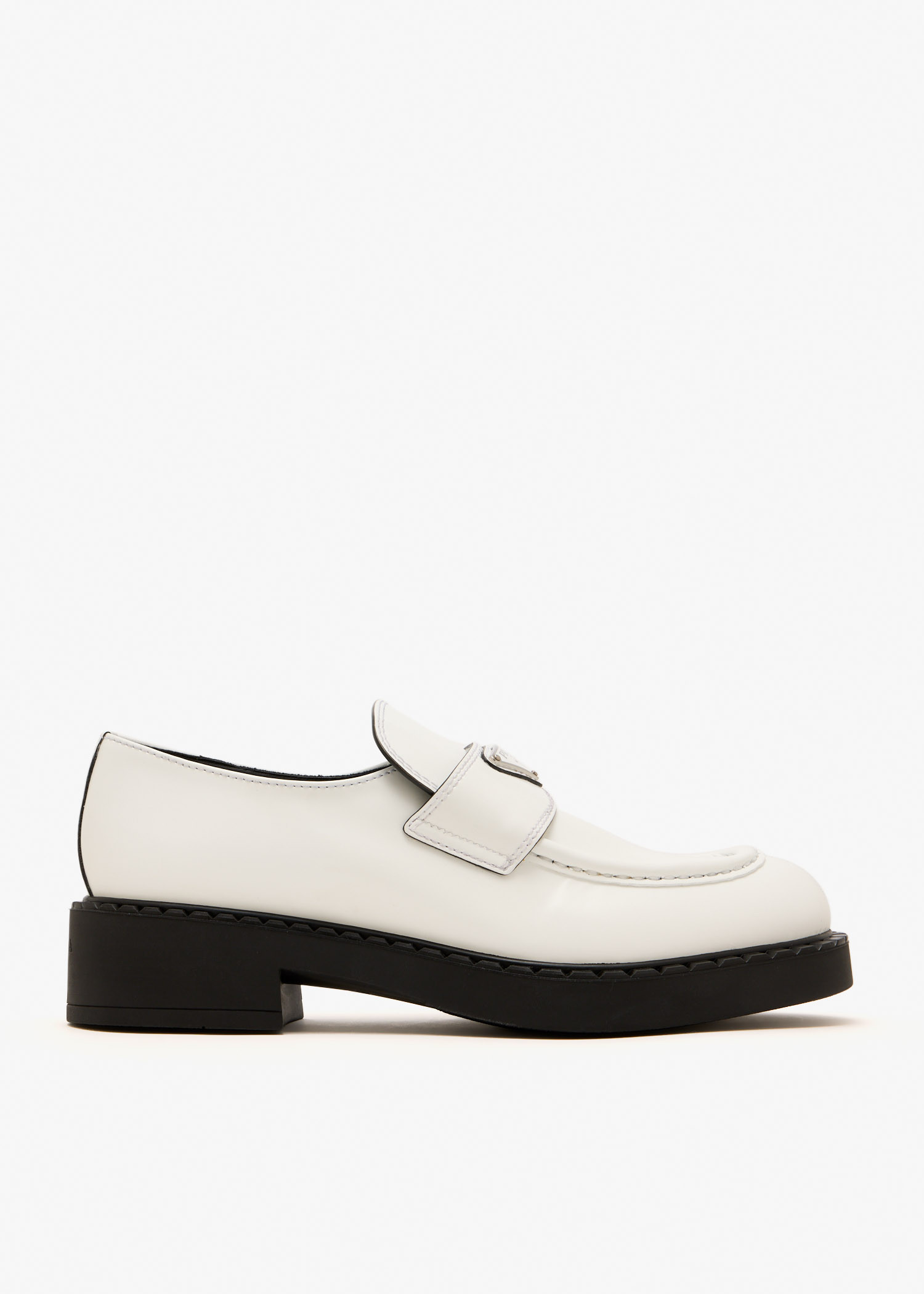 

Chocolate brushed leather loafers, White