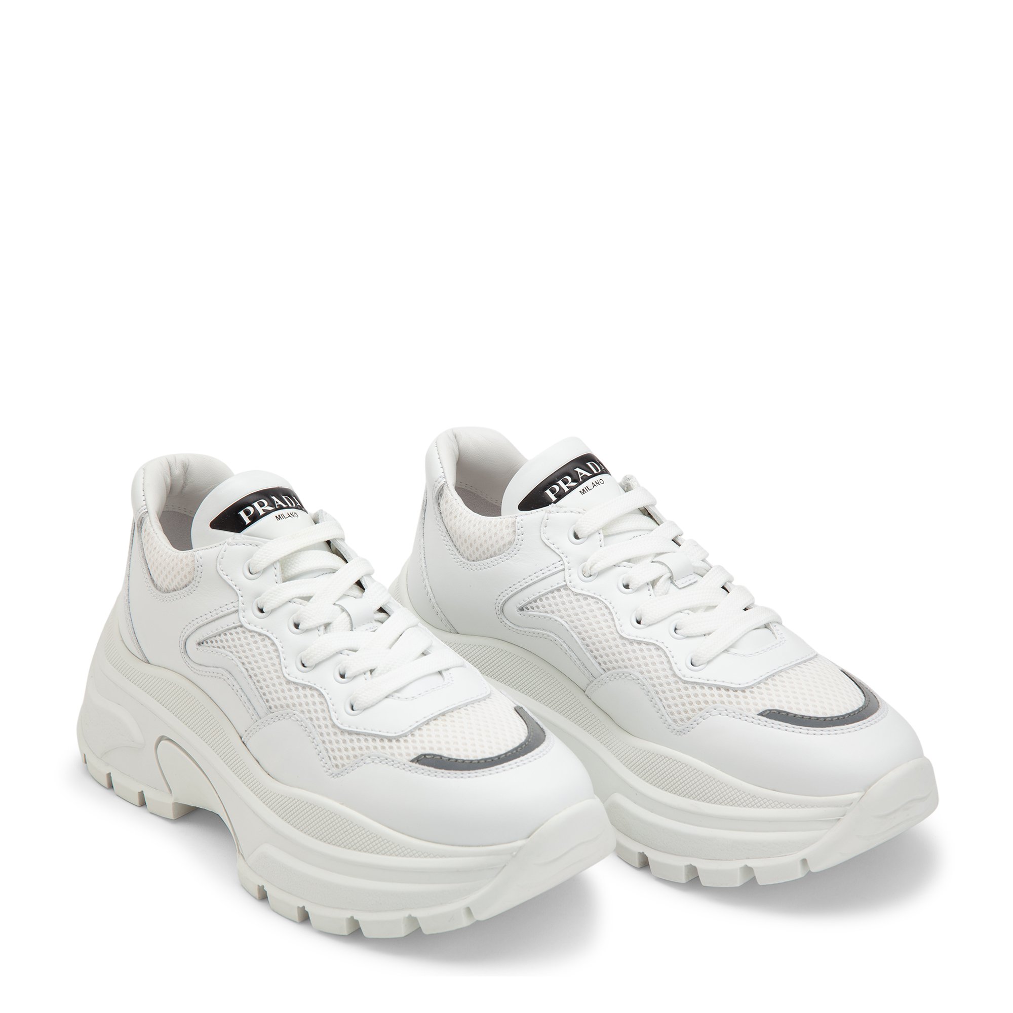 

Leather and mesh sneakers, White