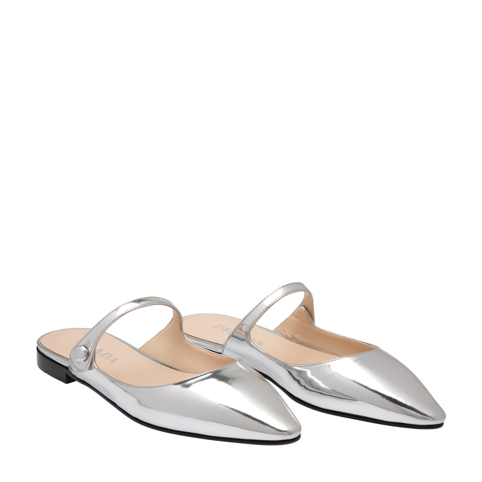 

Backless leather Mary-Jane flats, Silver