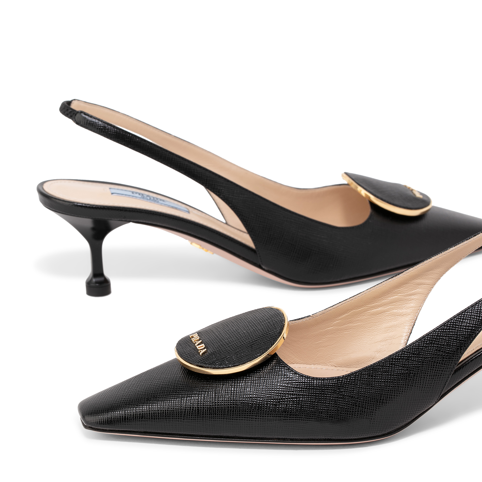 

Brushed leather slingback pumps, Black