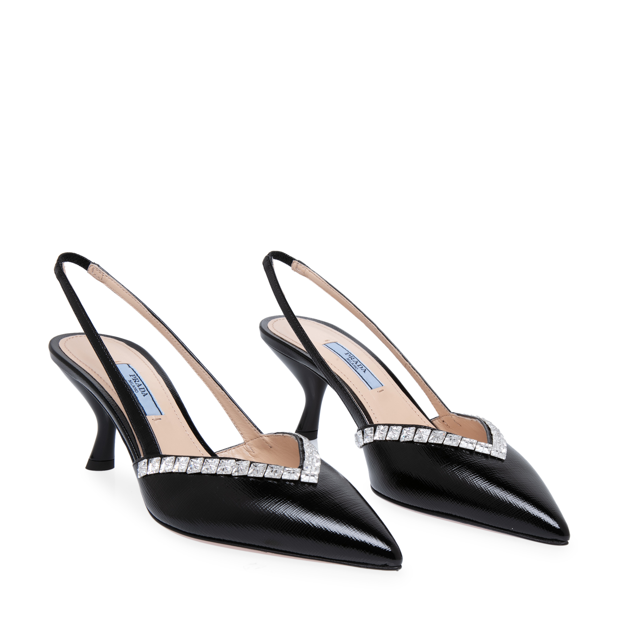 

Brushed leather slingback pumps, Black