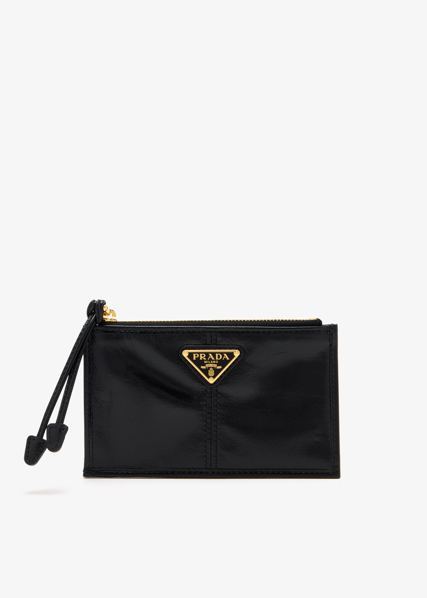 

Leather card holder with zipper, Black