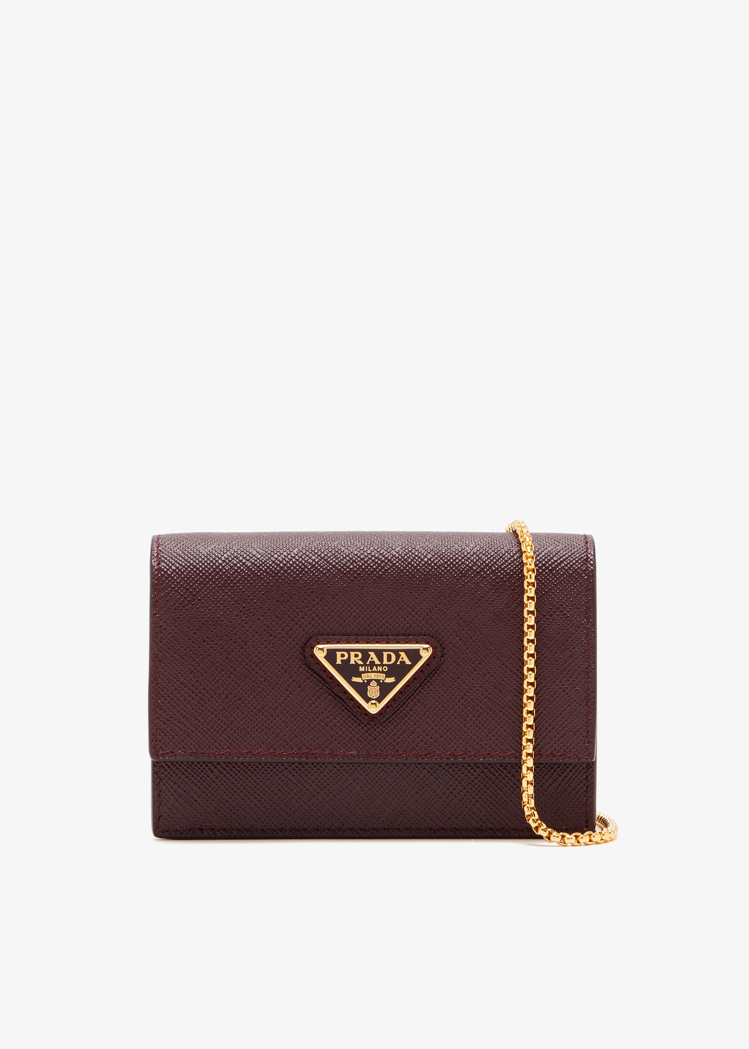 

Saffiano leather chain card holder, Burgundy