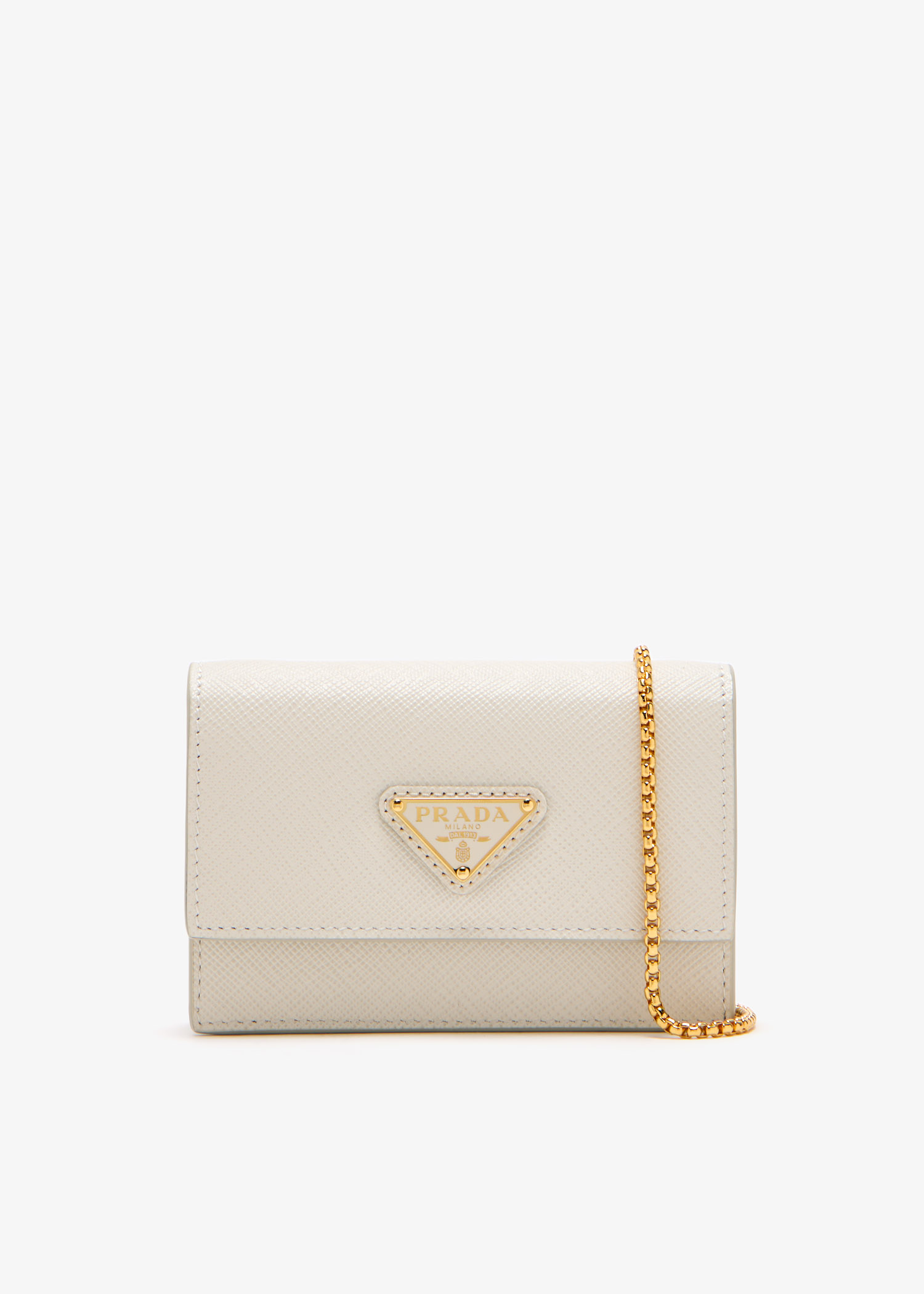 

Saffiano leather chain card holder, Cream