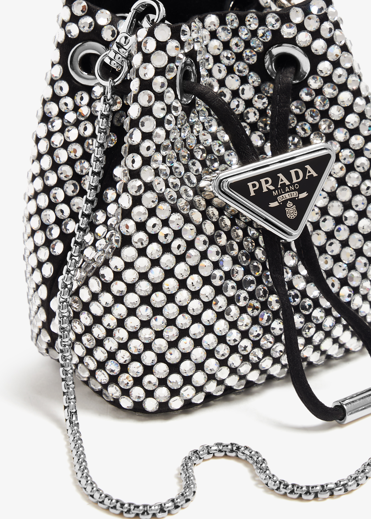 

Crystal satin mini pouch, Black