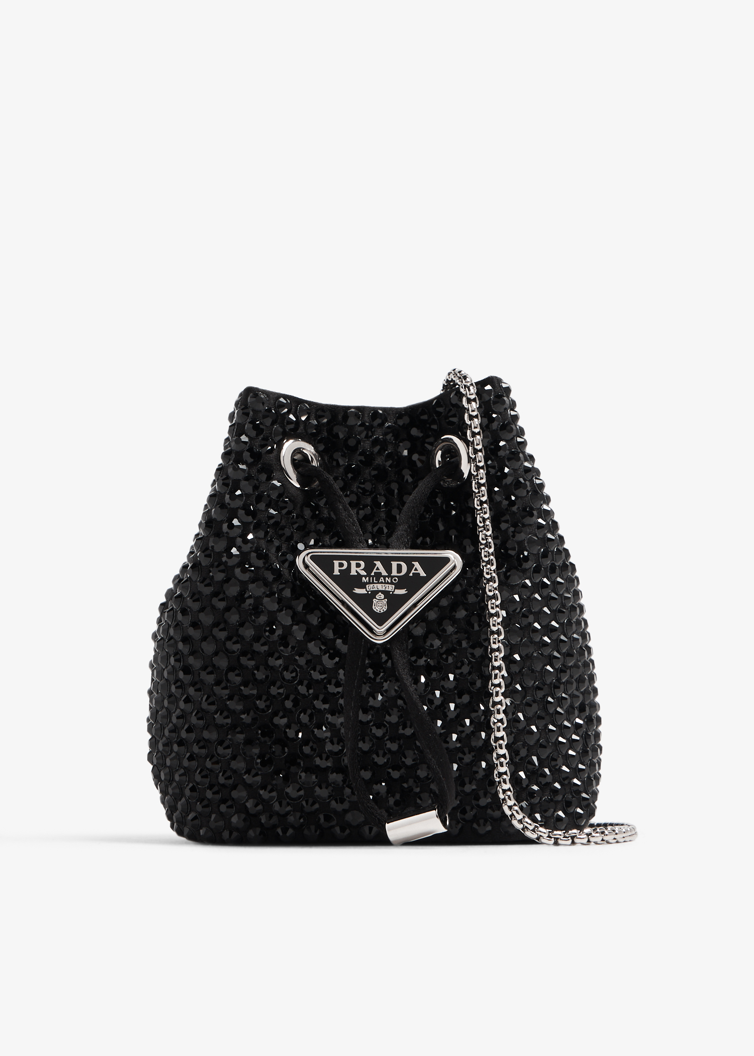 

Crystal satin mini pouch, Black