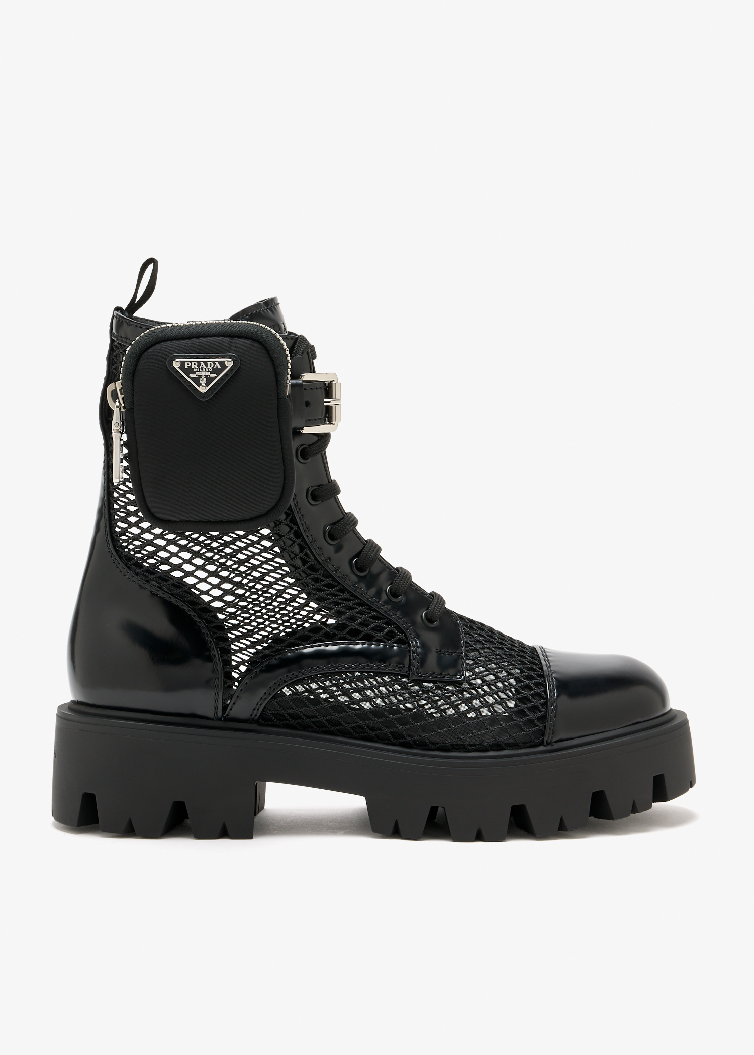 

Mesh fabric and brushed leather booties, Black