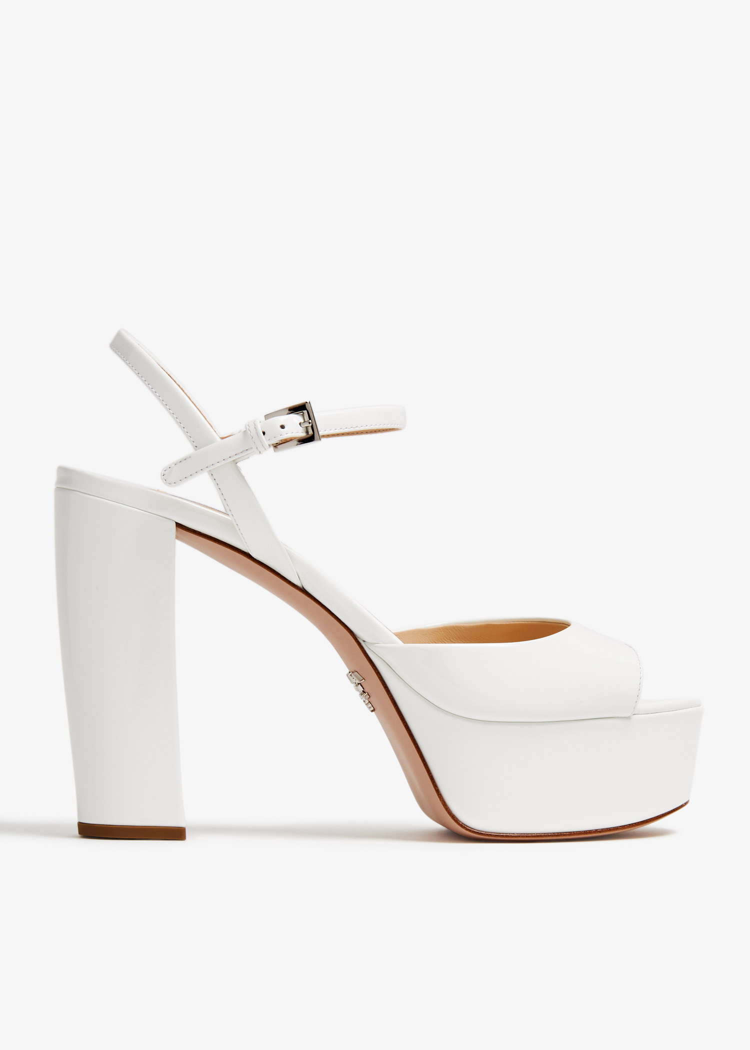 

High-heeled patent leather sandals, White