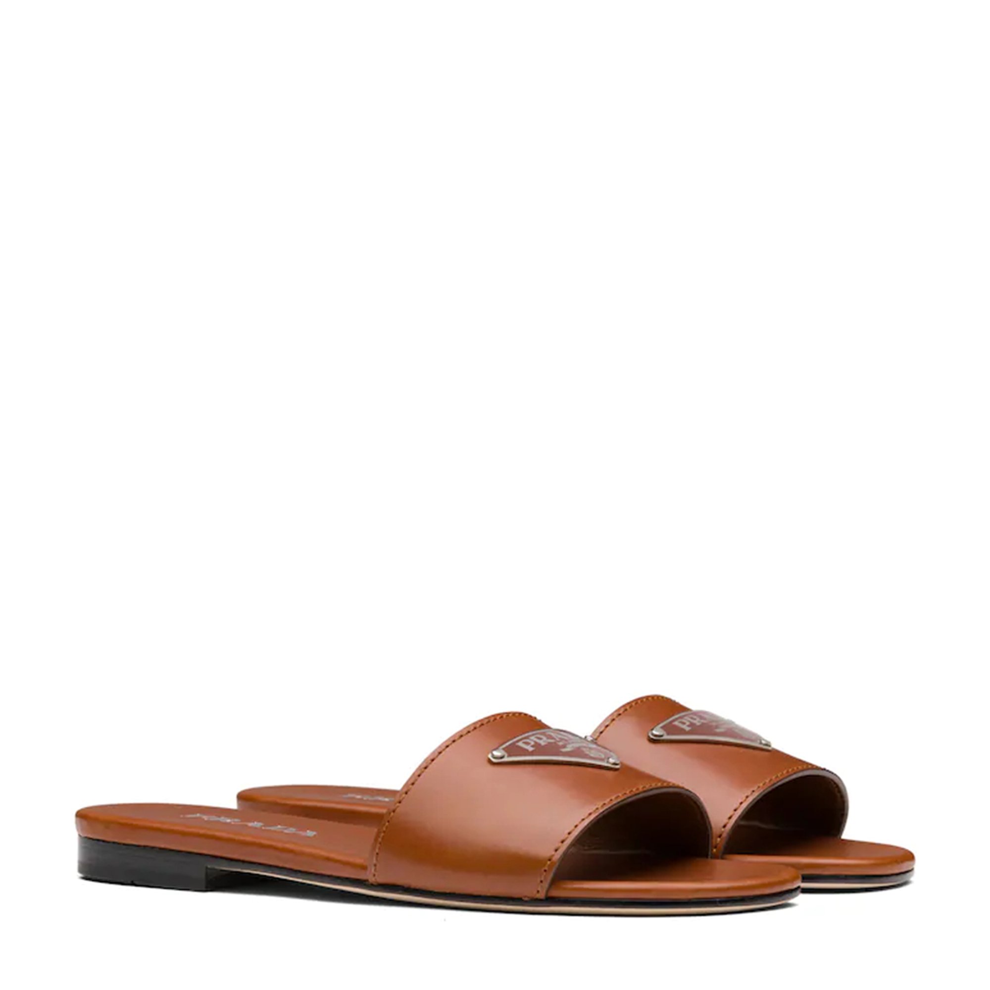 

Leather flat sandals, Brown